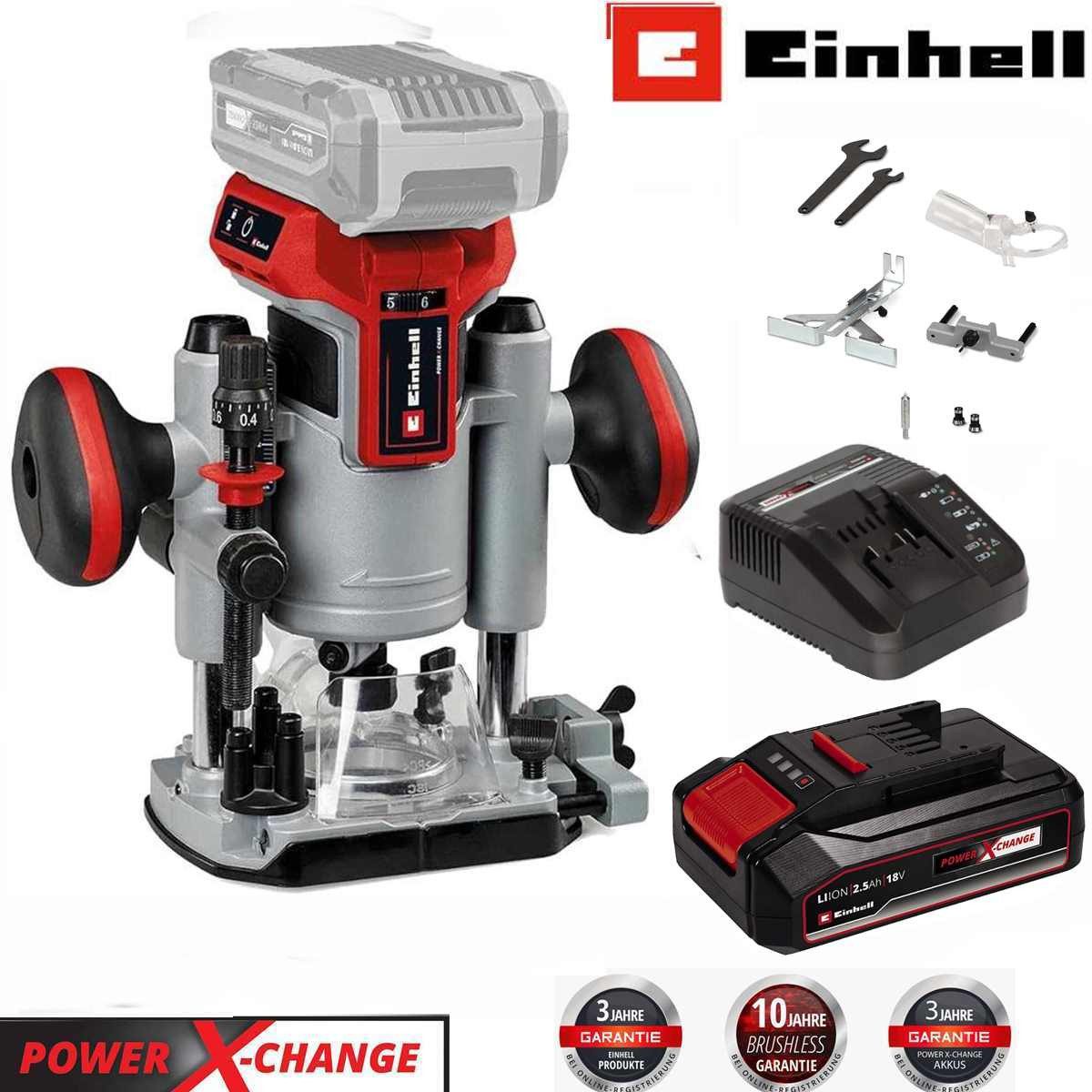 Einhell Akku-Fräse Professional 18V Oberfräsen-K TP-RO 18 BL mit Akku 2.5 Ah, Ladegerät