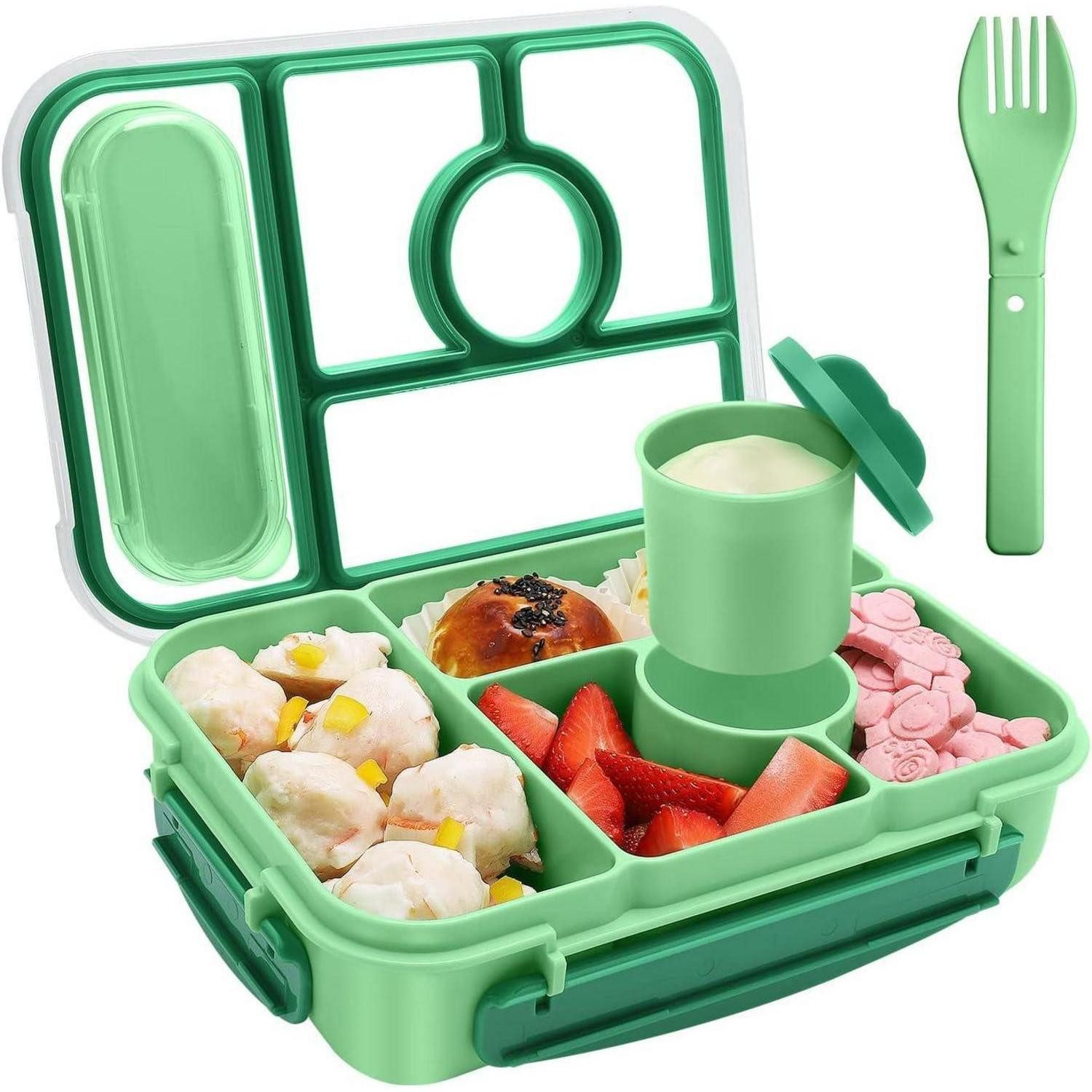 LuxusKollektion Lunchbox Brotdose Bento Box Kinder 1300ml 5 Fächer BPAfrei Grün, Kunststoff
