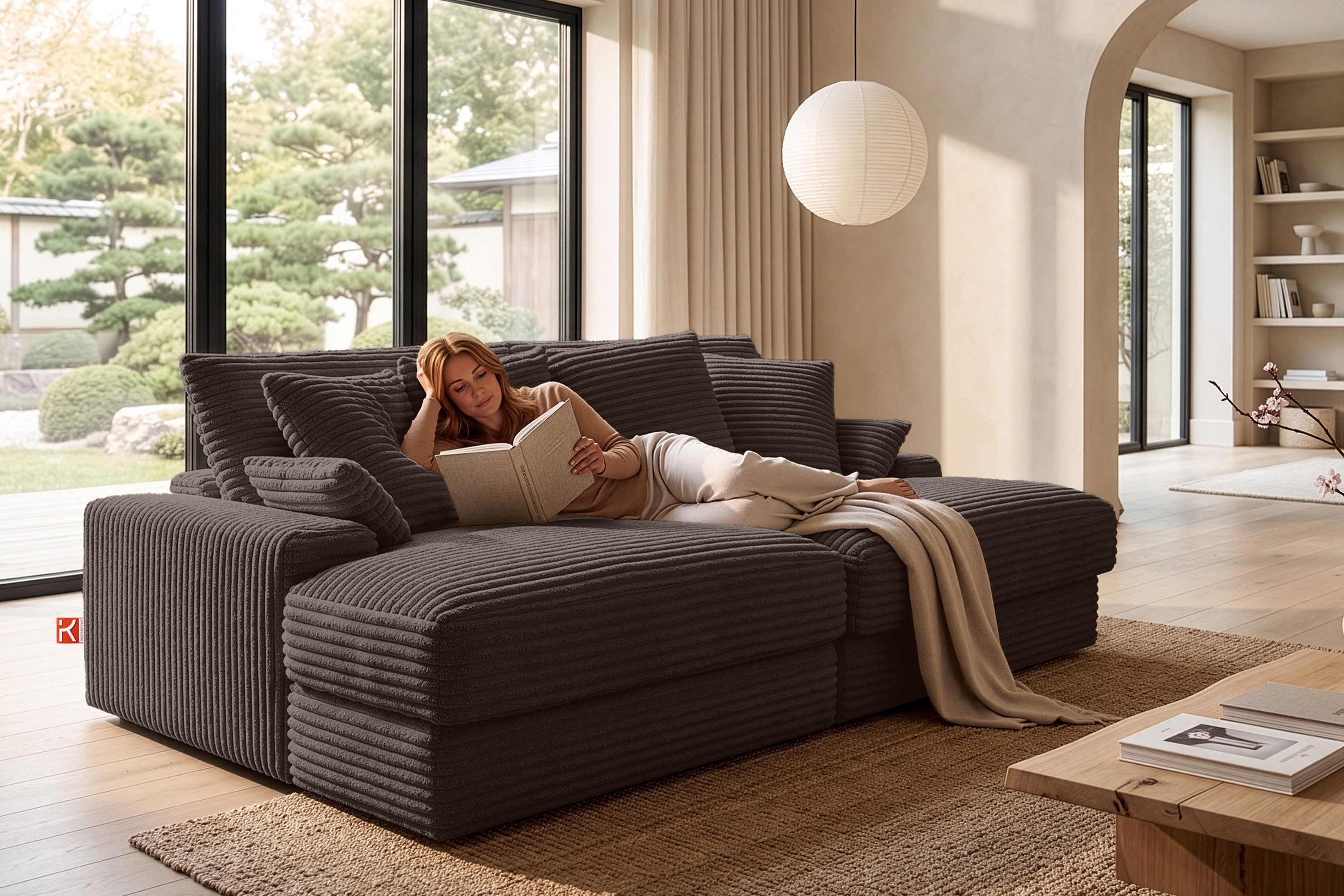KONSIMO® Big-Sofa ACERA 3-Sitzer XXL-Sofa aus Cordstoff, hergestellt in der EU, mit Wellenunterfederung, inklusive Kissen, große Sitzfläche, maximaler Komfort