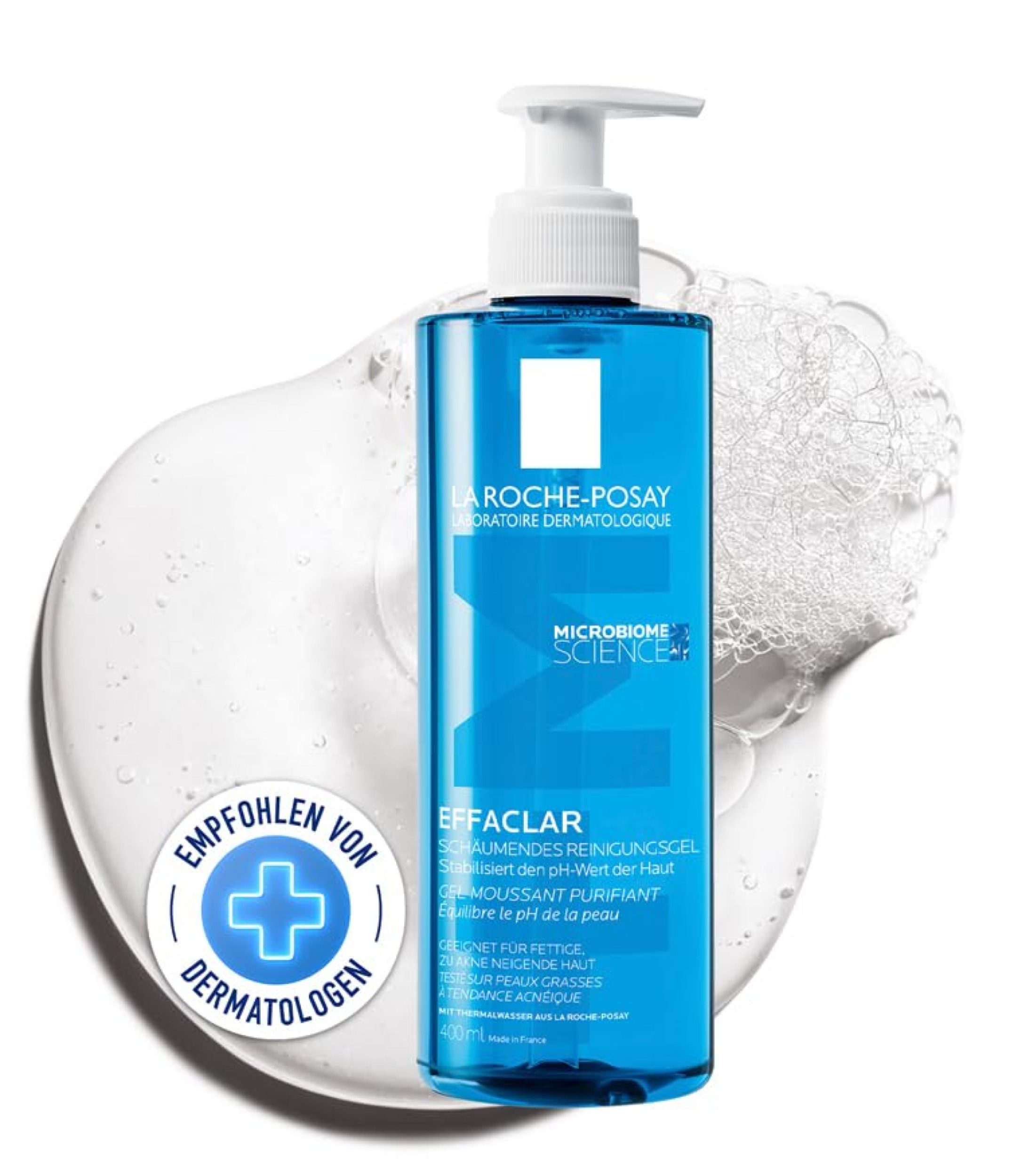 La Roche-Posay Gesichtspflege Effaclar Schäumendes Reinigungsgel 400ml gegen Akne, fettige und unreine Haut, Reinigt und beruhigt Mit Phylobioma und Zink