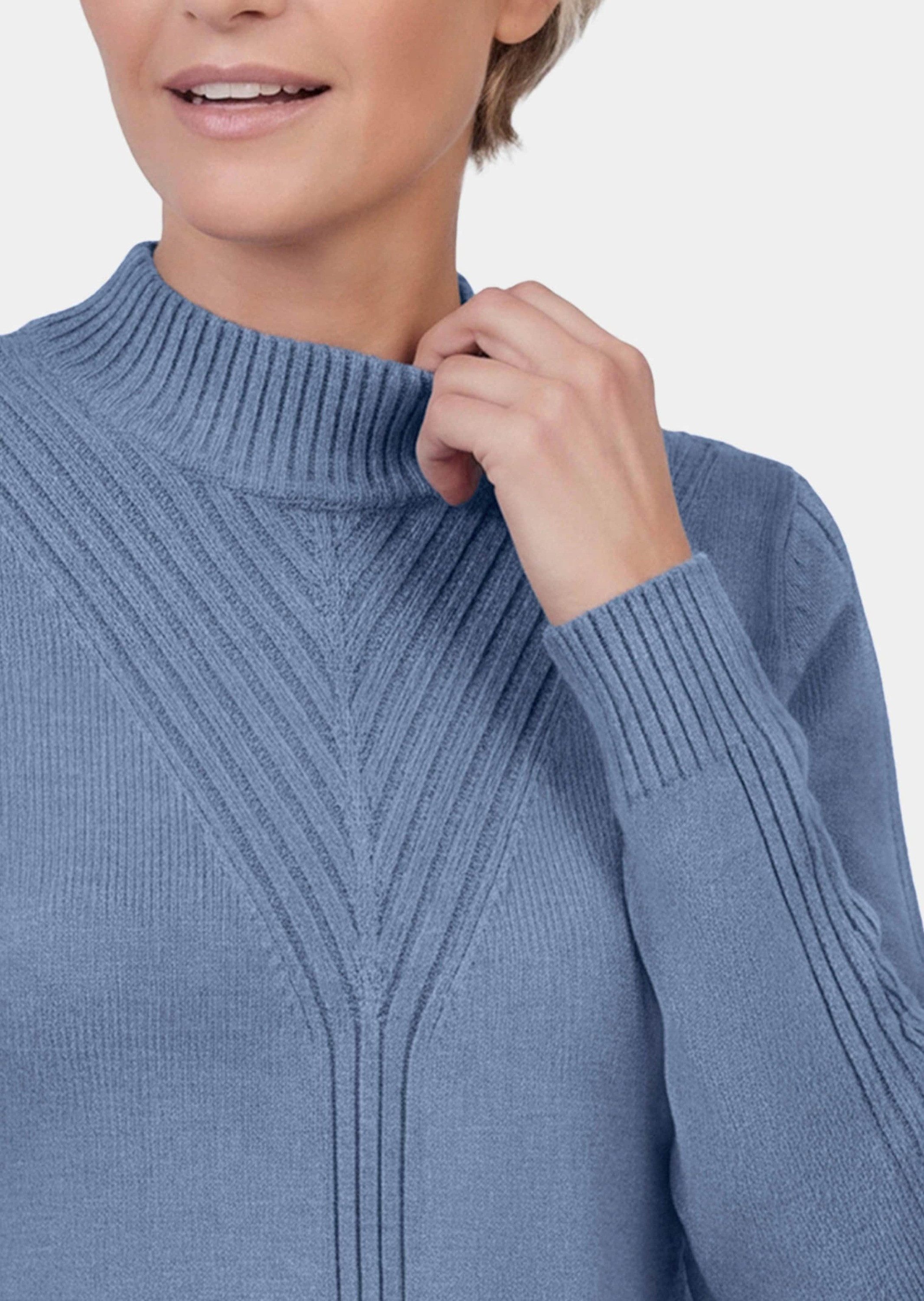 GOLDNER Strickpullover Rippenpullover mit Stehkragen Strukturstrick aus Baumwollmischung mit V-Rippenmuster und Langarm