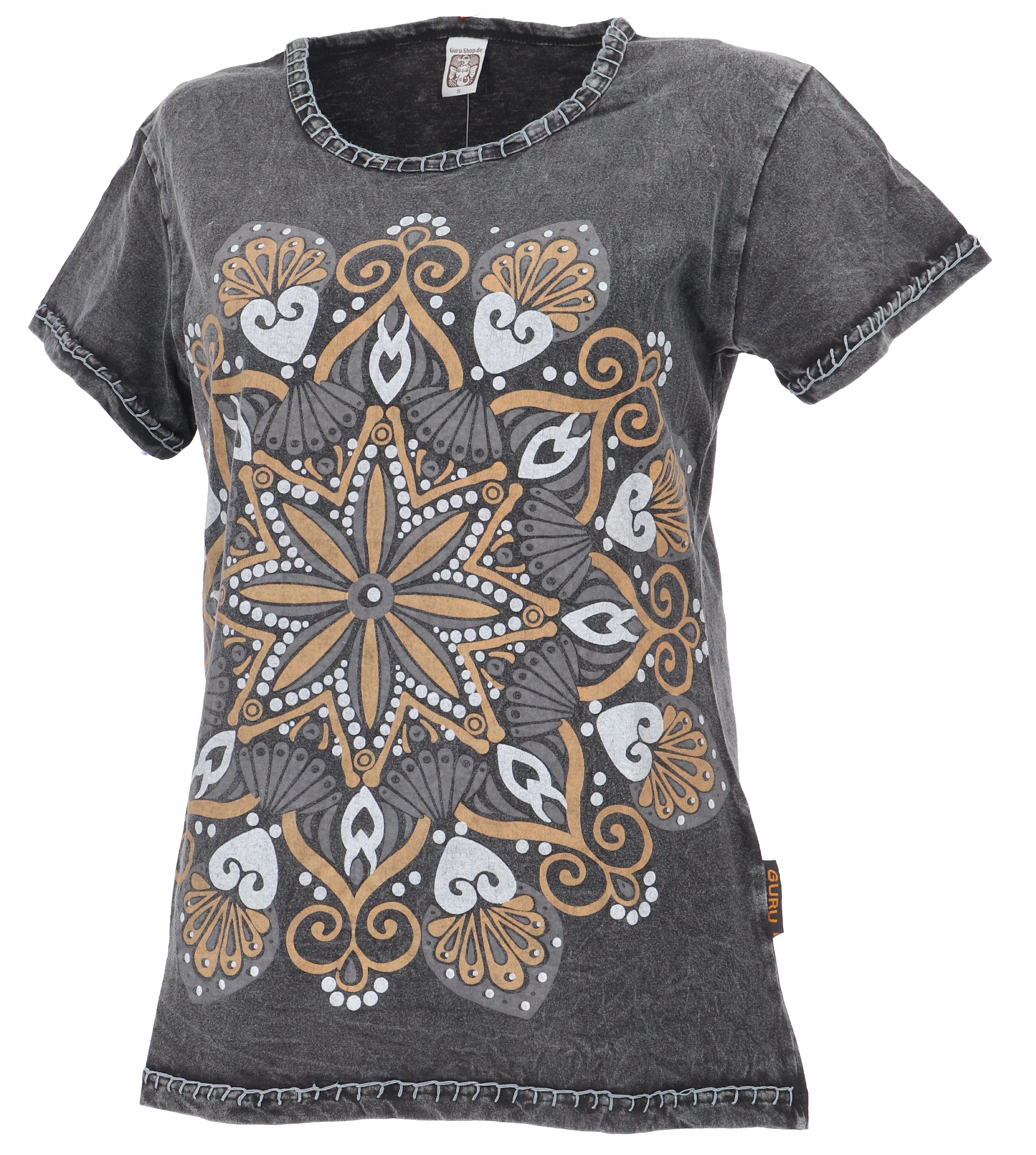 Guru-Shop T-Shirt Boho T-Shirt mit Mandaladruck, Stonewashed.. Festival, Et günstig online kaufen
