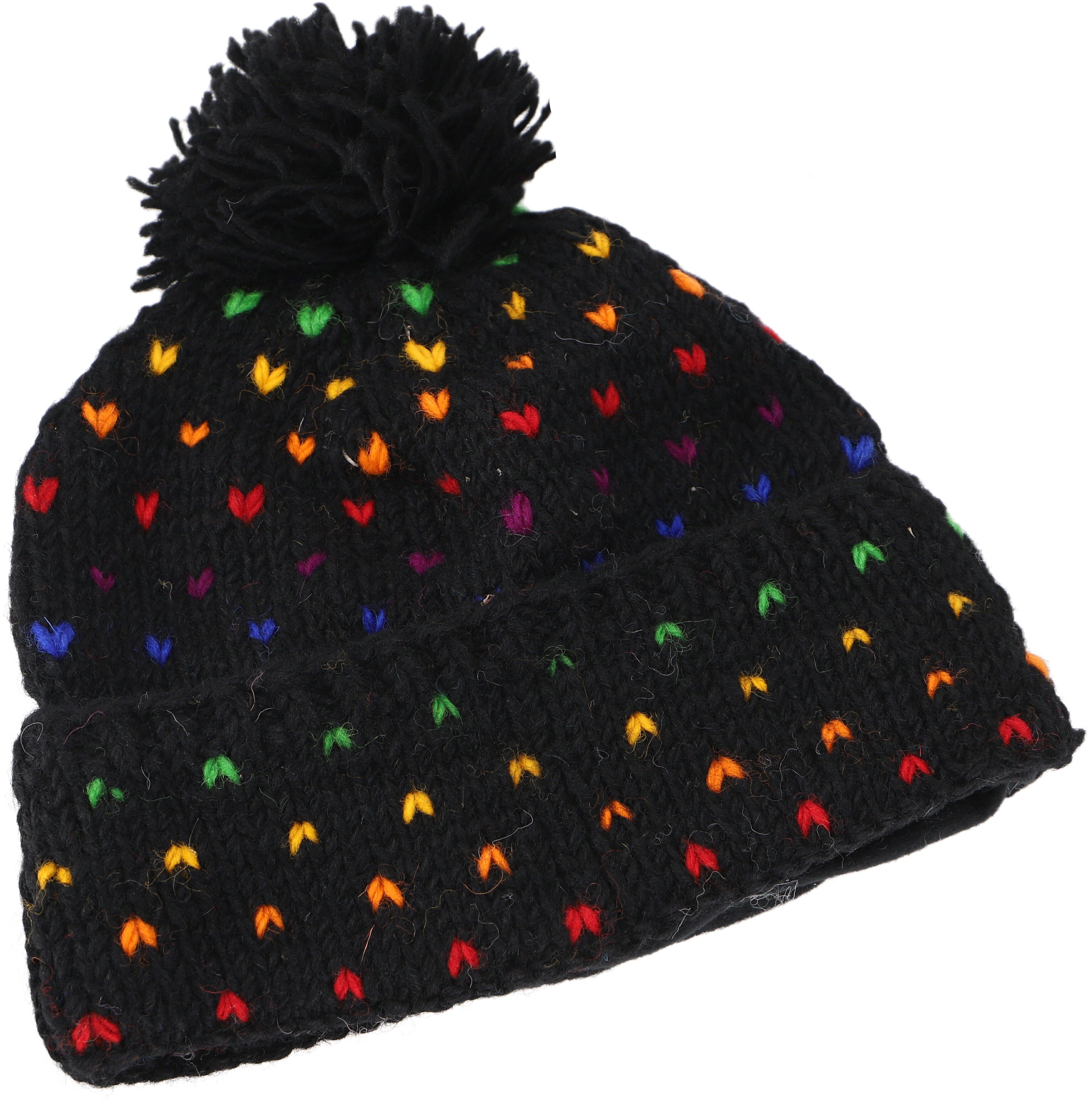 bunte.. aus Guru-Shop Nepal, Strickmütze schwarz/regenbogen Mütze, Bommelmütze Beanie