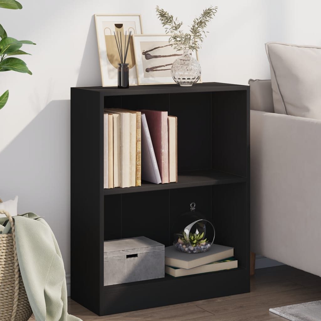 furnicato Bücherregal Kompaktes 60x24x76 cm Schwarz aus Holzwerkstoff, 1-tlg., Stabiler Regalschrank mit 2-Fächer-Design und Stauraum für Wohnraum