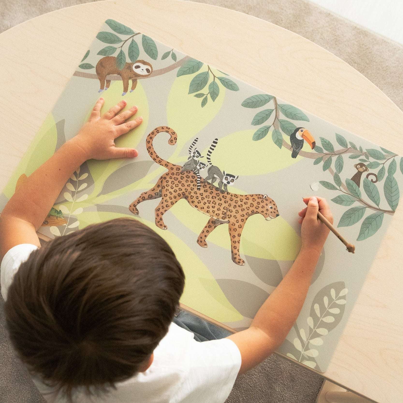 scriptum Schreibtischunterlage für Kinder – „Dschungeltiere grün“ – 60 x 40 cm – aus Premium Vinyl, (1 tlg)
