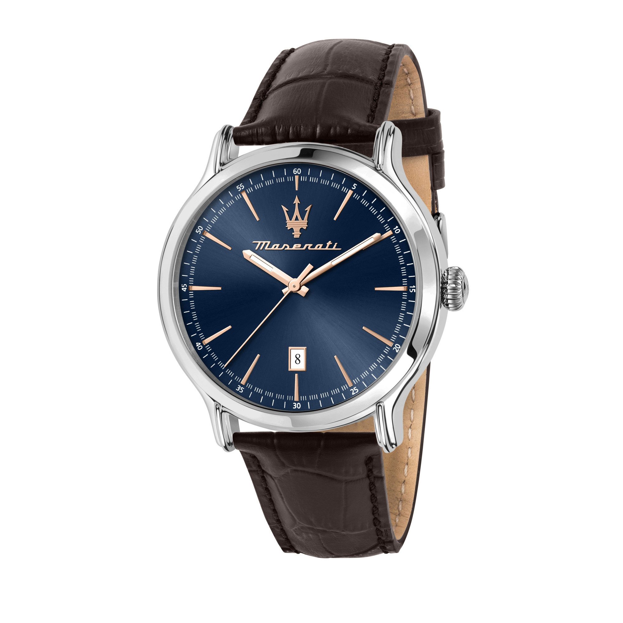 MASERATI Quarzuhr Epoca Herrenuhr R8851118016 Blau Braun Lederband 42 mm