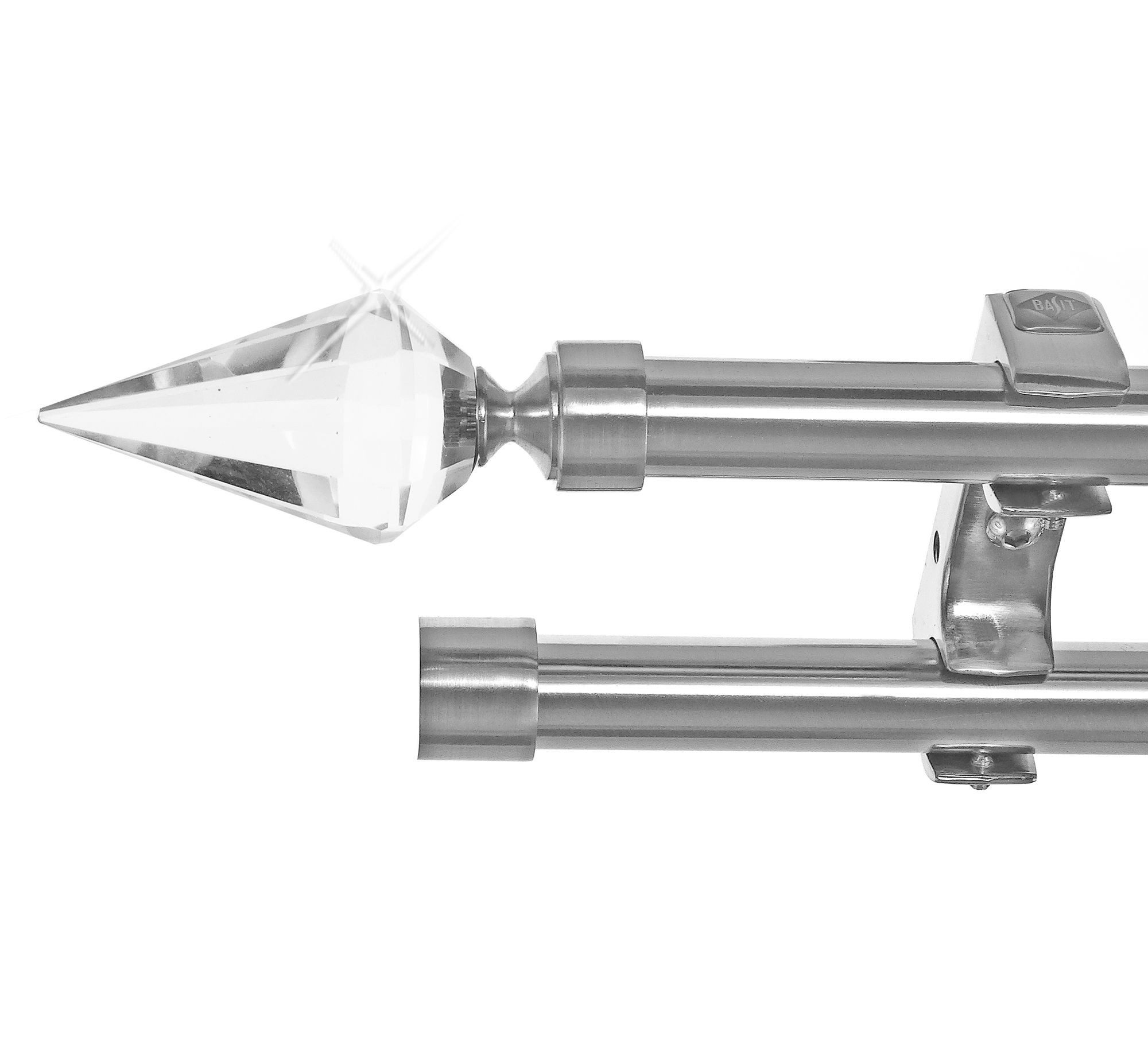 BASIT Gardinenstange Edelstahloptik 20mm mit Deckenträgern 240 cm E37, Ø 20 mm, 2-läufig, verschraubt, Metall, D60RR 240 cm E37 Spitze Kristall