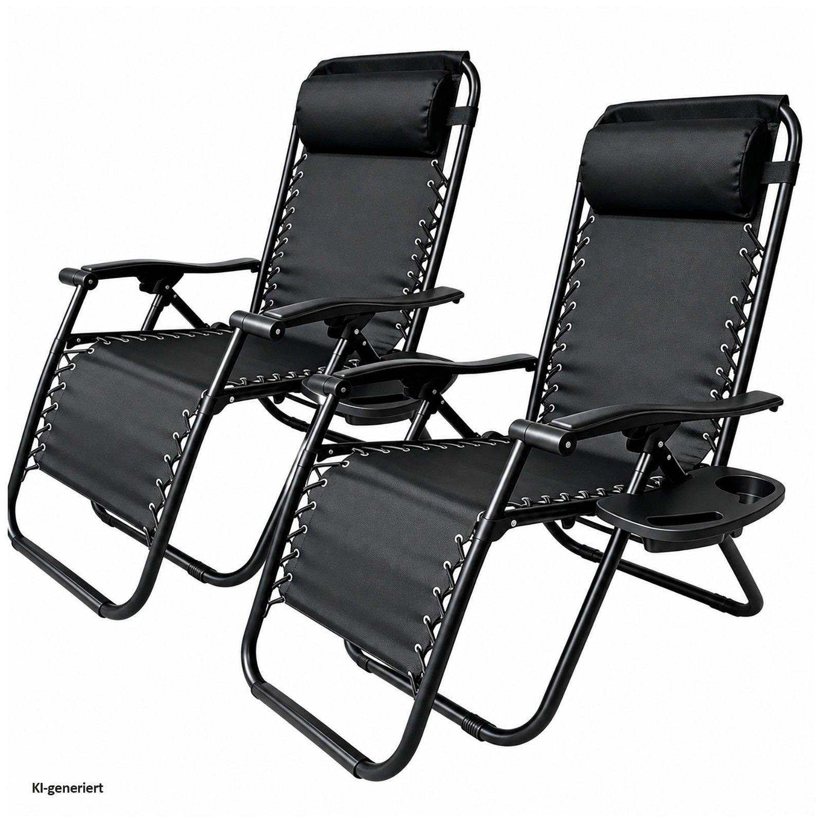 HTI-Living Gartenstuhl 2er Set Gartenliege Fritz, verstellbar, Kopfkissen u. Getränkehalter (2er Set), Zusammenklappbar, Getränkehalter, Kopfkissen