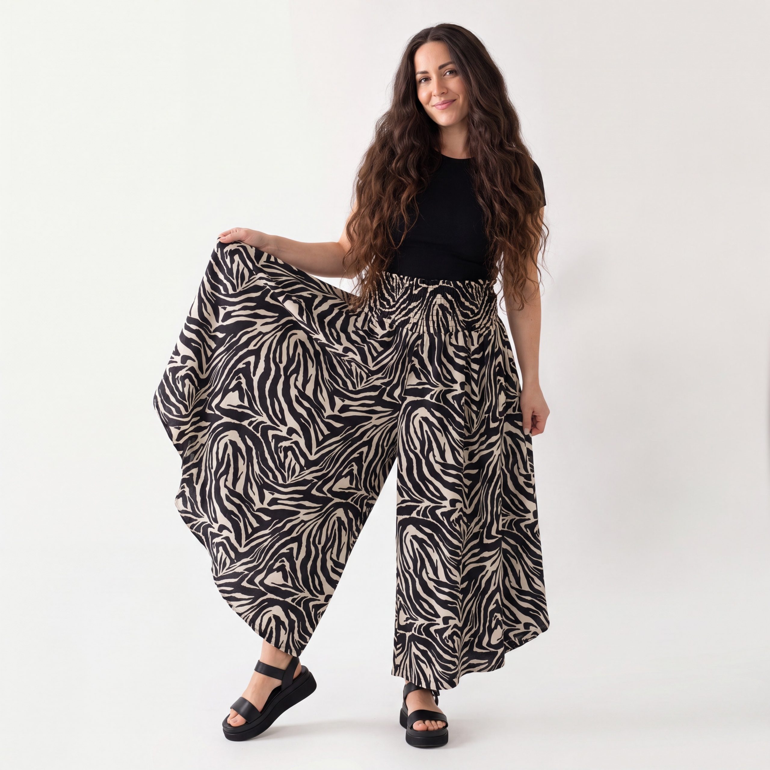 OriginalYou Hosenrock Palazzo Damen Wide Leg Hosenrock sommerliche Strandhose Animal Print, von Größe 36 bis 44 erhältlich