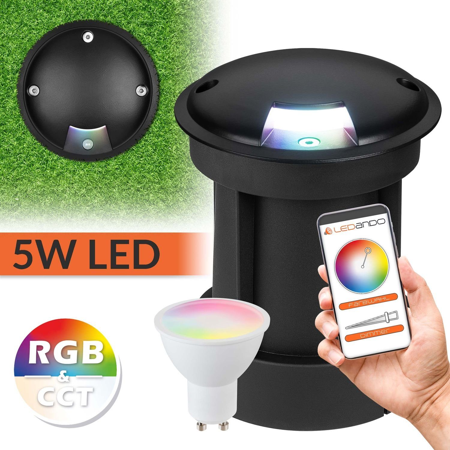 Smart LED per 5W Einbaustrahler mit Bodeneinbaustrahler WiFi 1 LED Set LEDANDO - App Lichtauslass