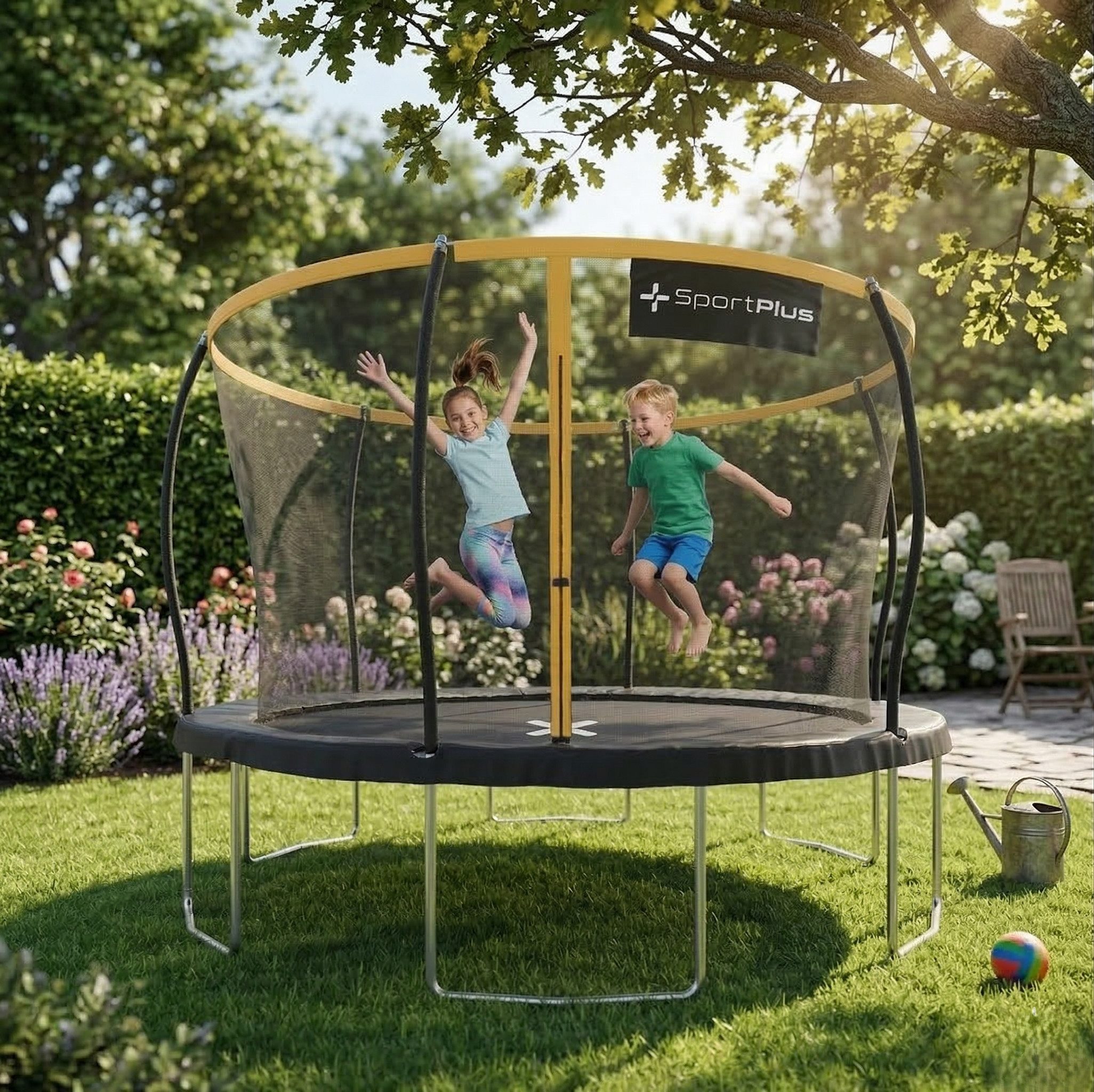 SportPlus Gartentrampolin Trampolin Ø 366 cm, Outdoor Kindertrampolin mit Randabdeckung, stabiles Gartentrampolin, auch für Erwachsene bis 150kg