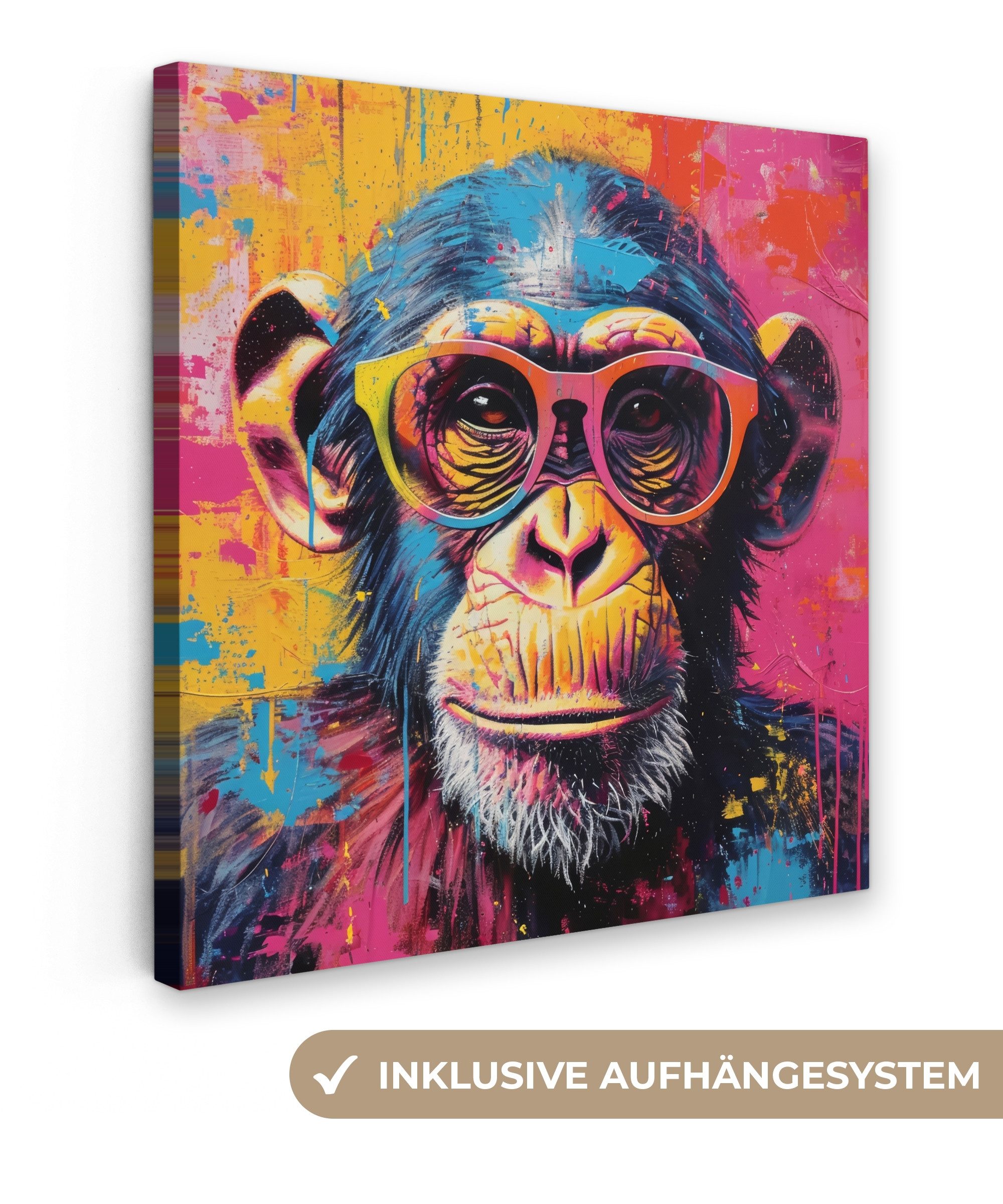OneMillionCanvasses® Leinwandbild Graffiti - Schimpanse - Affe - Brille - F günstig online kaufen