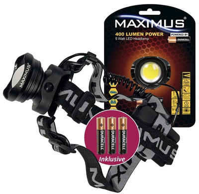 Maximus Kopflampe Stirnlampe, Campinglaterne (mit 3 AAA-Batterien, COB LED, Leuchtweite 18 - 185 Meter), mit 3 AAA-Batterien
