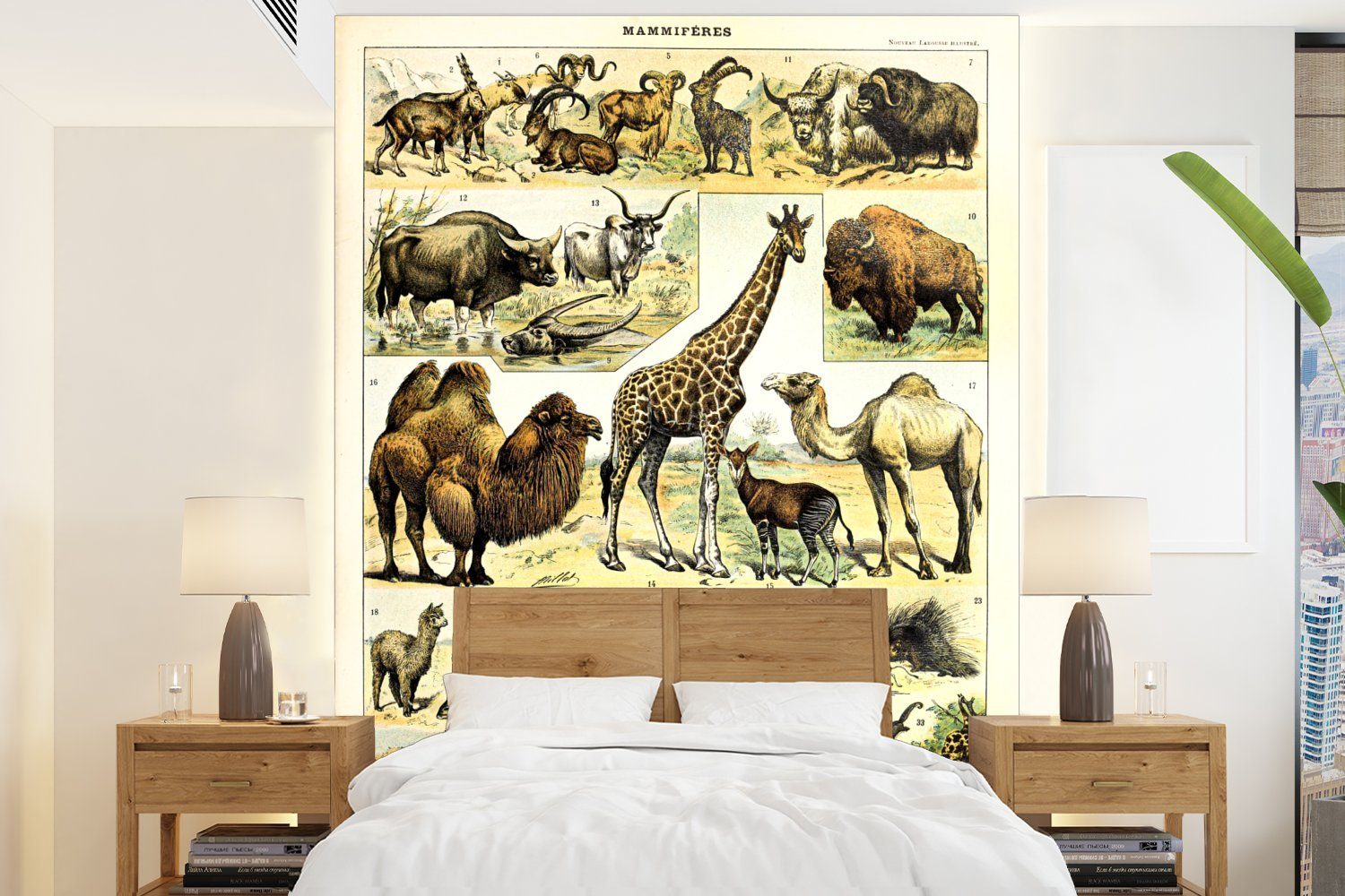 MuchoWow Fototapete Tiere - für St), Vinyl Tapete - Montagefertig Giraffe (4 bedruckt, Kamel, Wandtapete Matt, Wohnzimmer