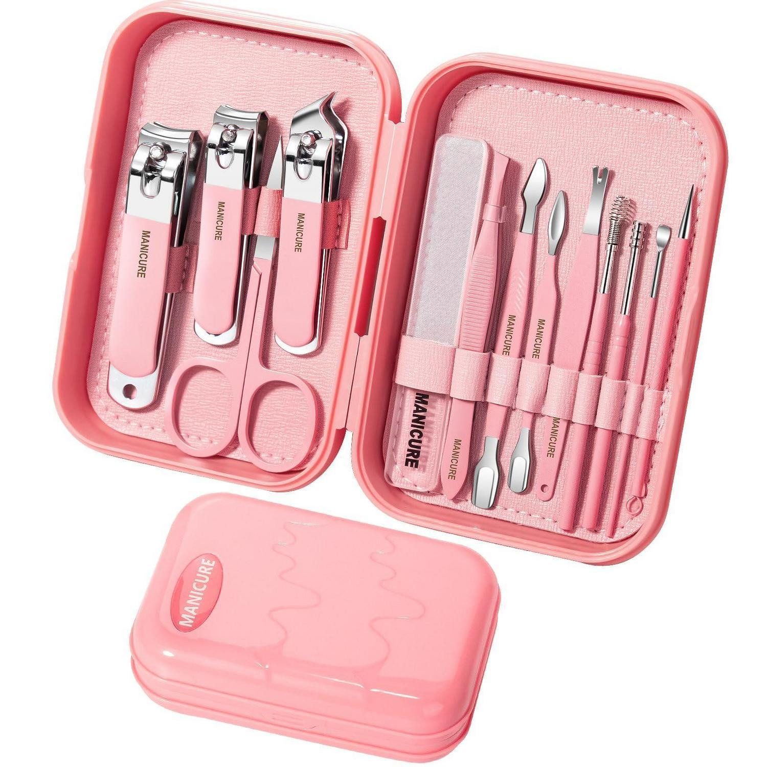 LuxusKollektion Nagelknipser-Set Maniküre-Set 13-in-1 Rosa Edelstahl