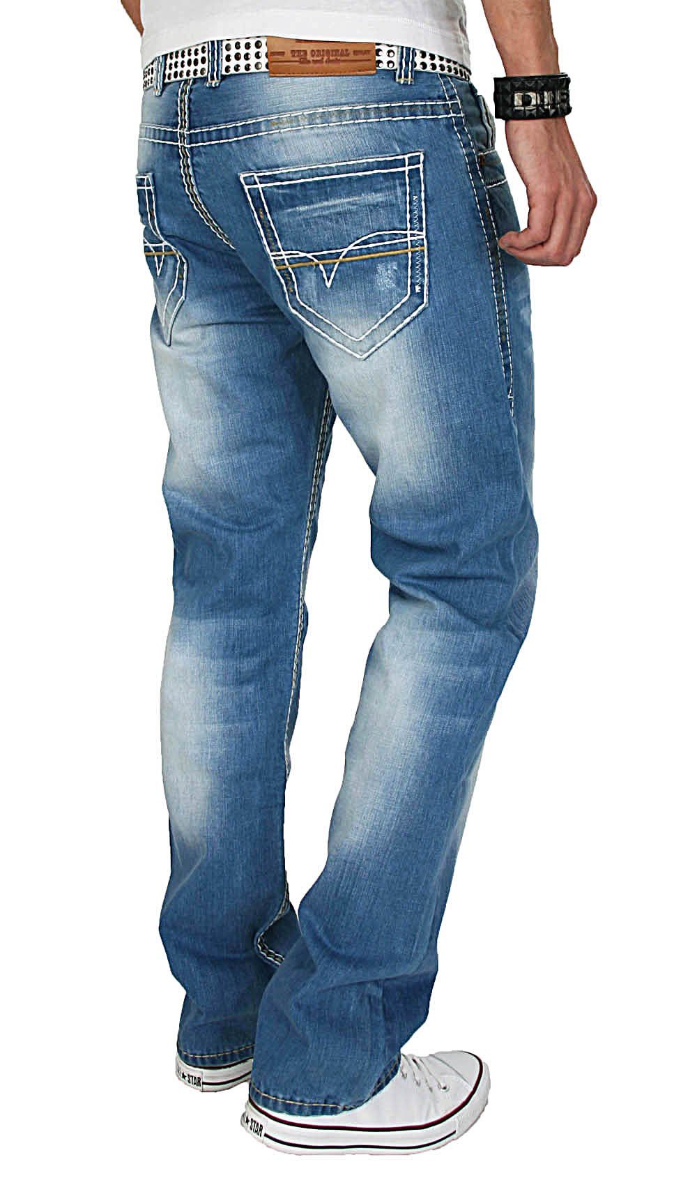 Alessandro Salvarini Straight-Jeans Herren Light Sky Blue – Sommer Denim Helle Jeans mit Waschung und geradem Beinverlauf