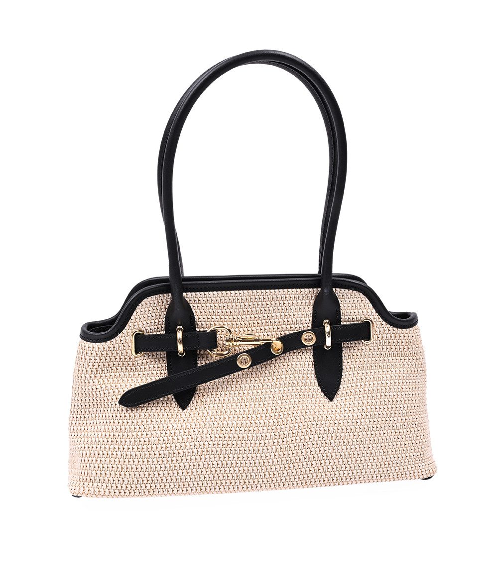 Goodman Design Handtasche Raffia-Schultertasche mit Lederdetails – Made in Italy, Hochwertige Verarbeitung und edles Design.