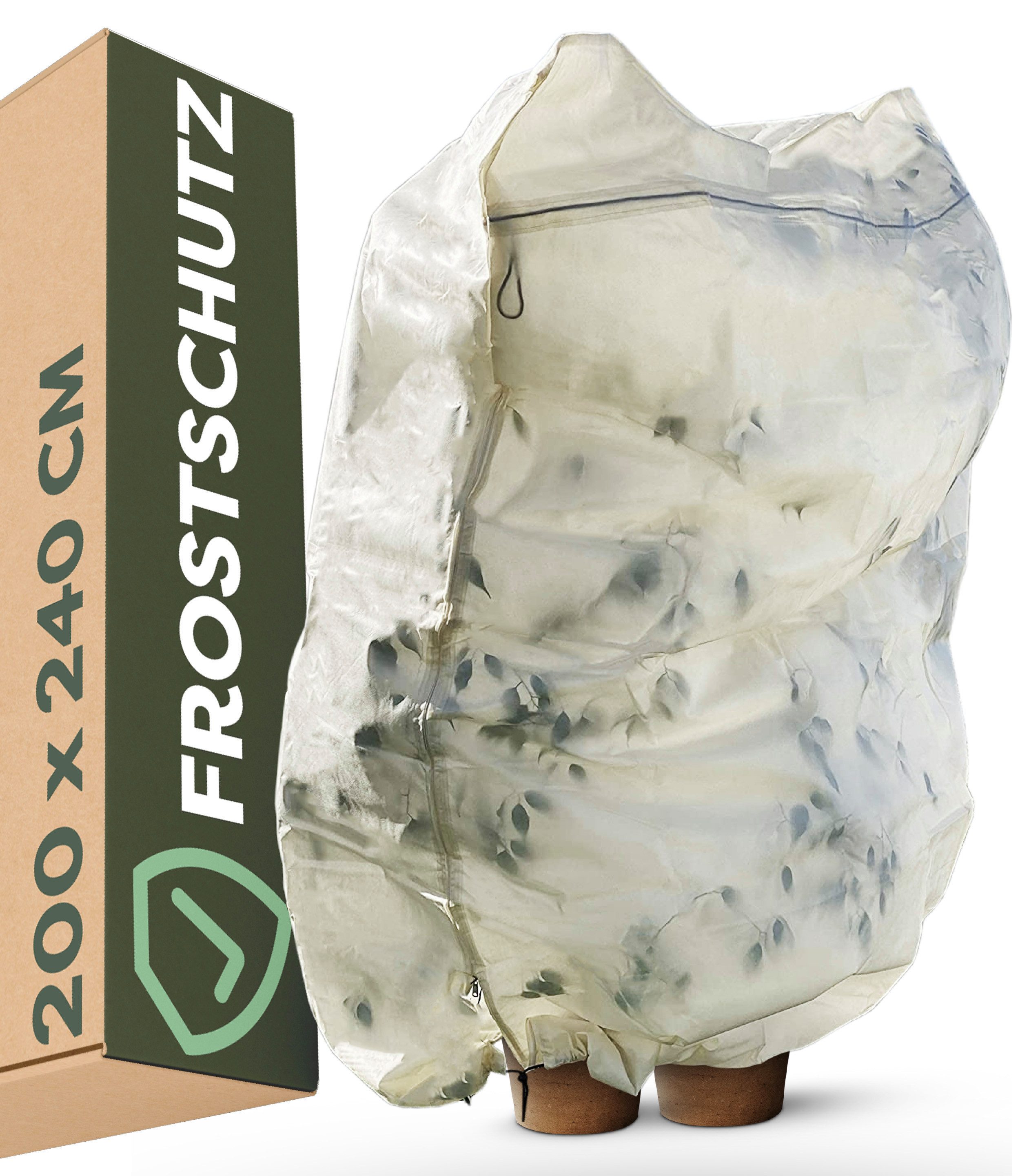 Praknu Pflanzkübel Winterschutzhaube für große Pflanzen XXL 240x200 cm, mit Tasche (1er-Set, 1 St), Dickes Vlies 80 g/m², reißfest, atmungsaktiv, mit Reißverschluss