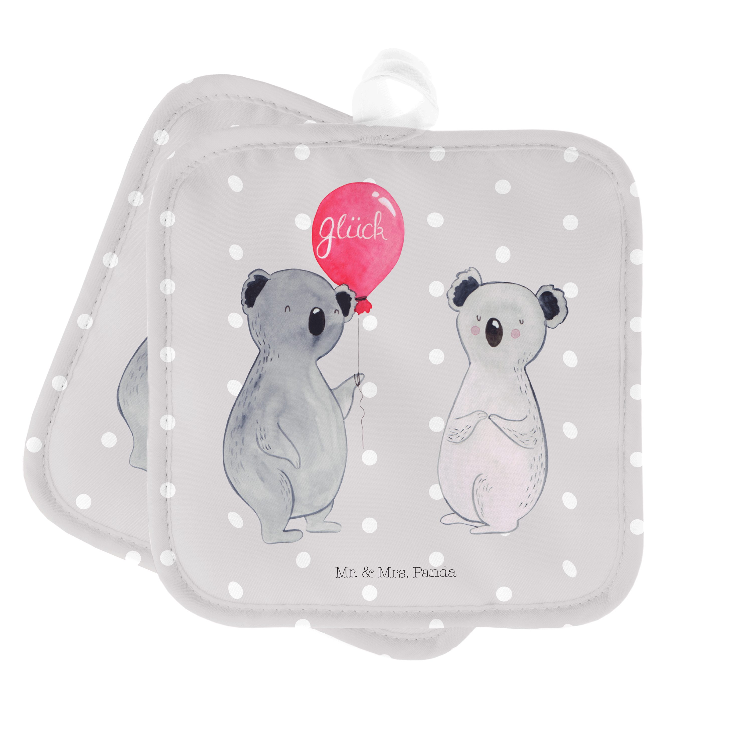 Mr. & Mrs. Panda Topflappen Koala Luftballon - Grau Pastell - Geschenk, Topfuntersetzer, Topflapp, (1-tlg)