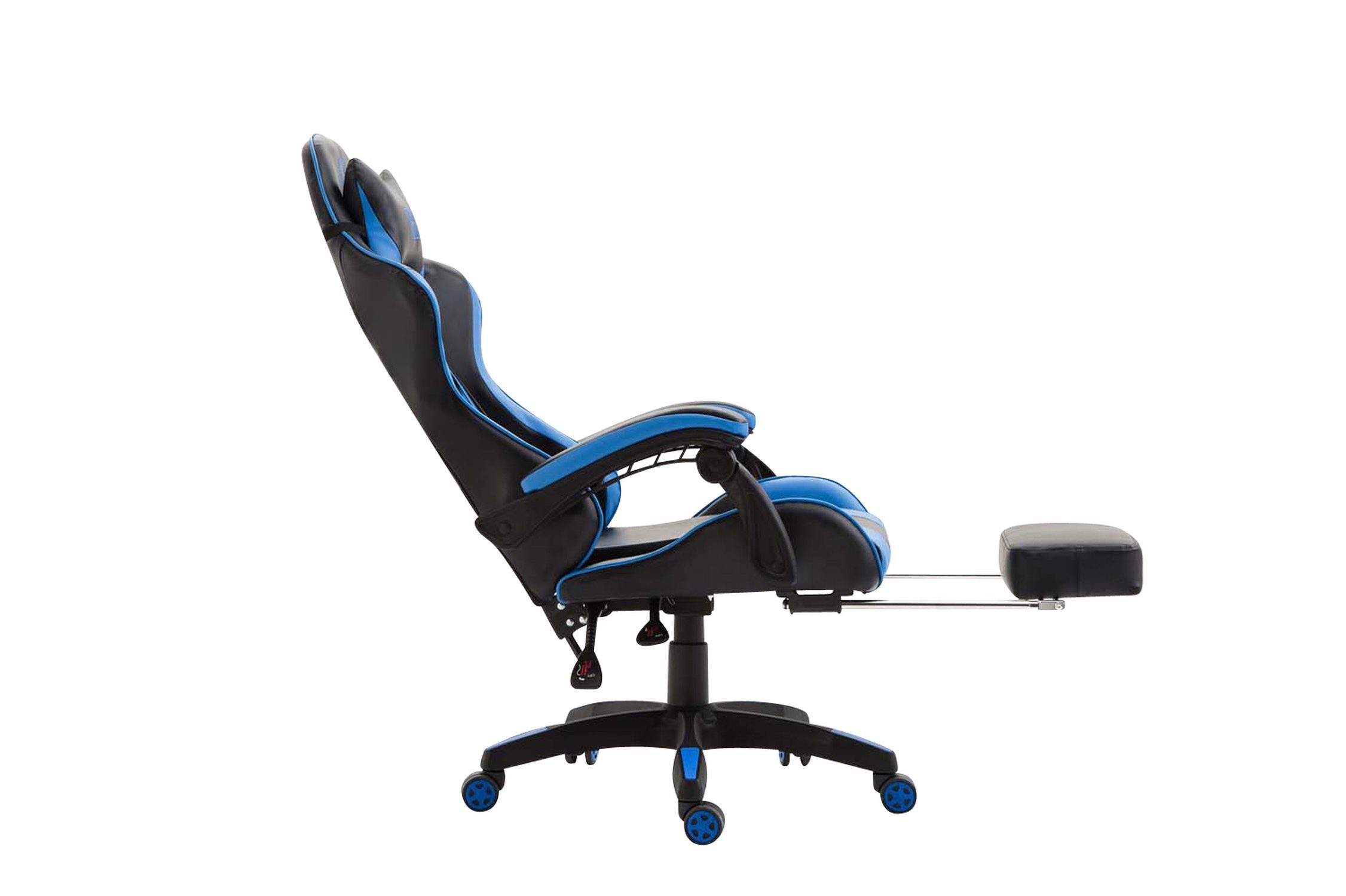 Kunstleder Kunststoff Drehstuhl, TPFLiving schwarz/blau - Gaming-Stuhl mit - drehbar 360° Gestell: Chefsessel, (Schreibtischstuhl, und Sitz: bequemer Konferenzstuhl), India höhenverstellbar Rückenlehne schwarz