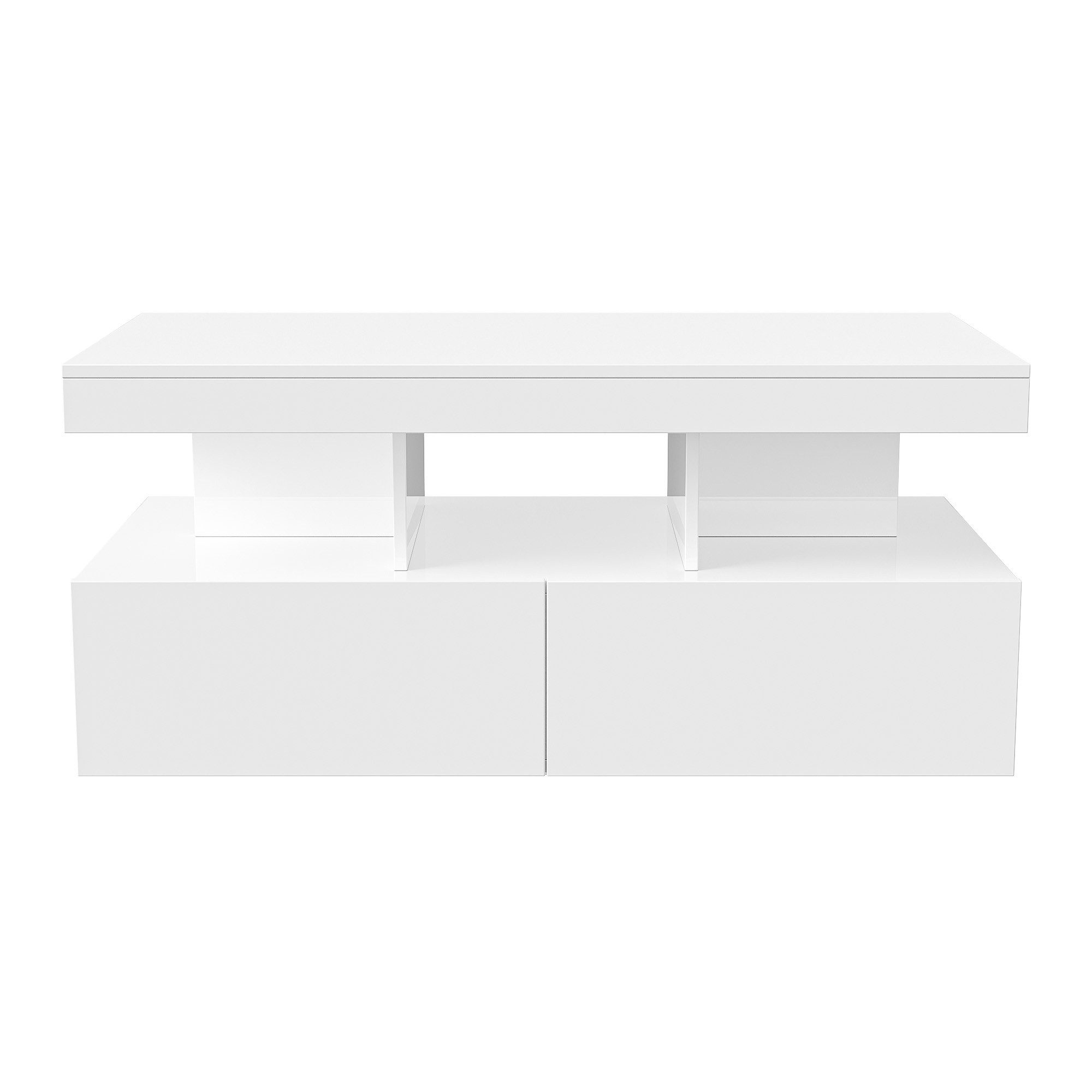 Furnishings Home Couchtisch Schreibtisch Beistelltisch LED (Hochglänzender quadratischer, 104x53x46 cm), Mit Schubladen und 16-farbigen variablen LED-Leuchten