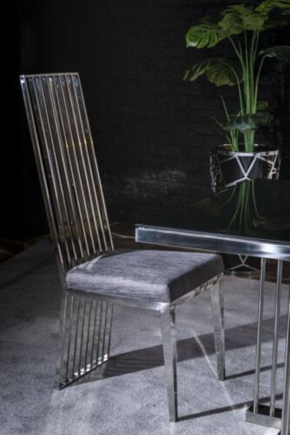 JVmoebel Stuhl Esszimmer Stuhl grau Luxus stuhl Metall mit Textil Stühle Stil Modern, Made in Europa