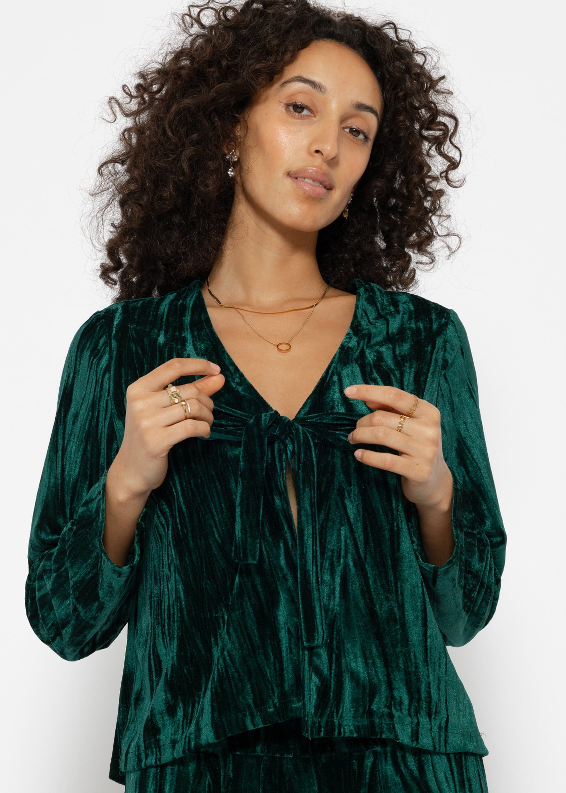 SASSYCLASSY Cardigan Moderne Damen Samtjacke mit Bindebändern Femininer Sam günstig online kaufen