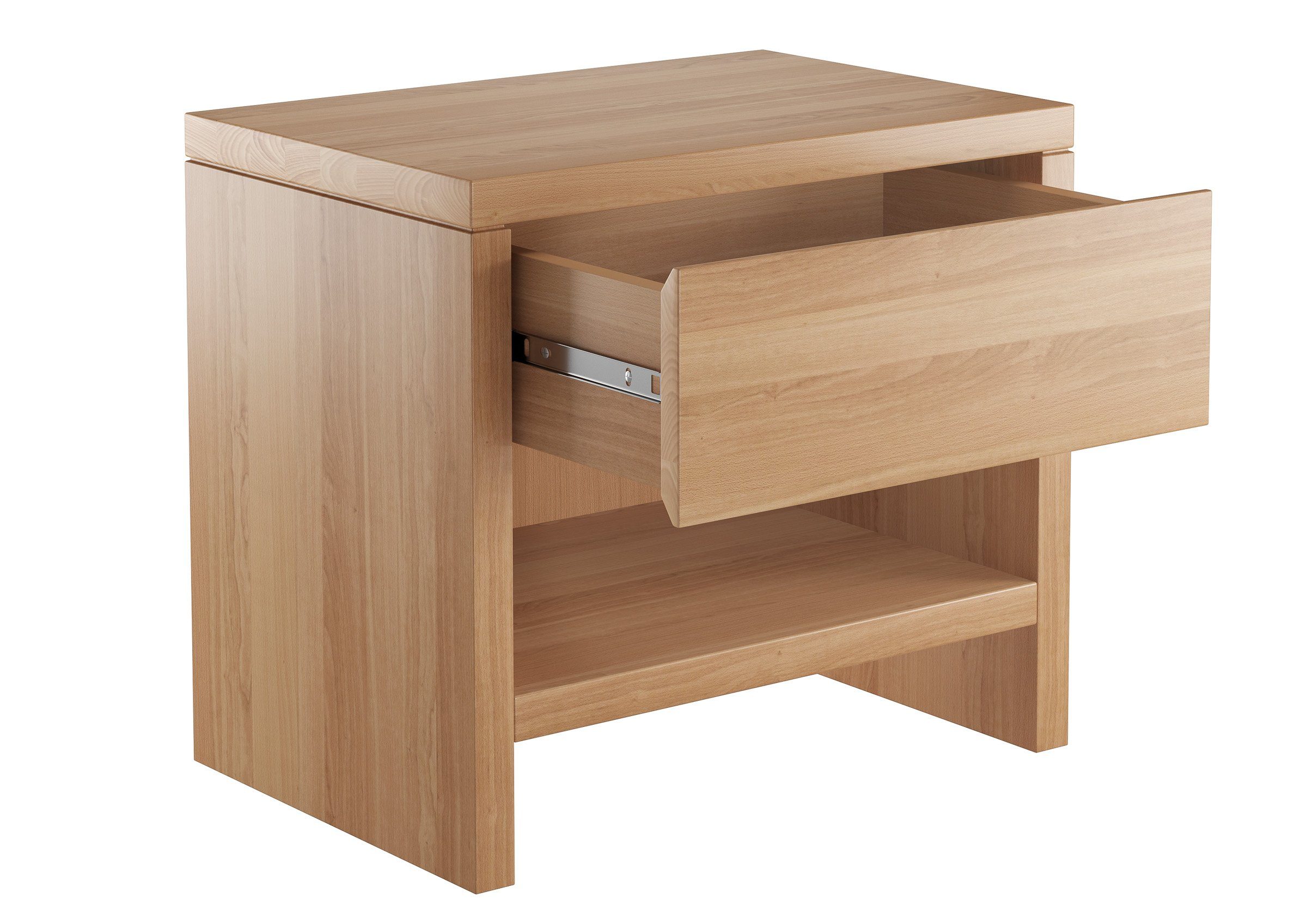 ERST-HOLZ Nachtkommode Hochwertiger Massivholz-Nachttisch Buche Nachtkonsole mit Schublade, 90.20-K39 - Nachttisch Buche farblos lackiert-Schublade oben