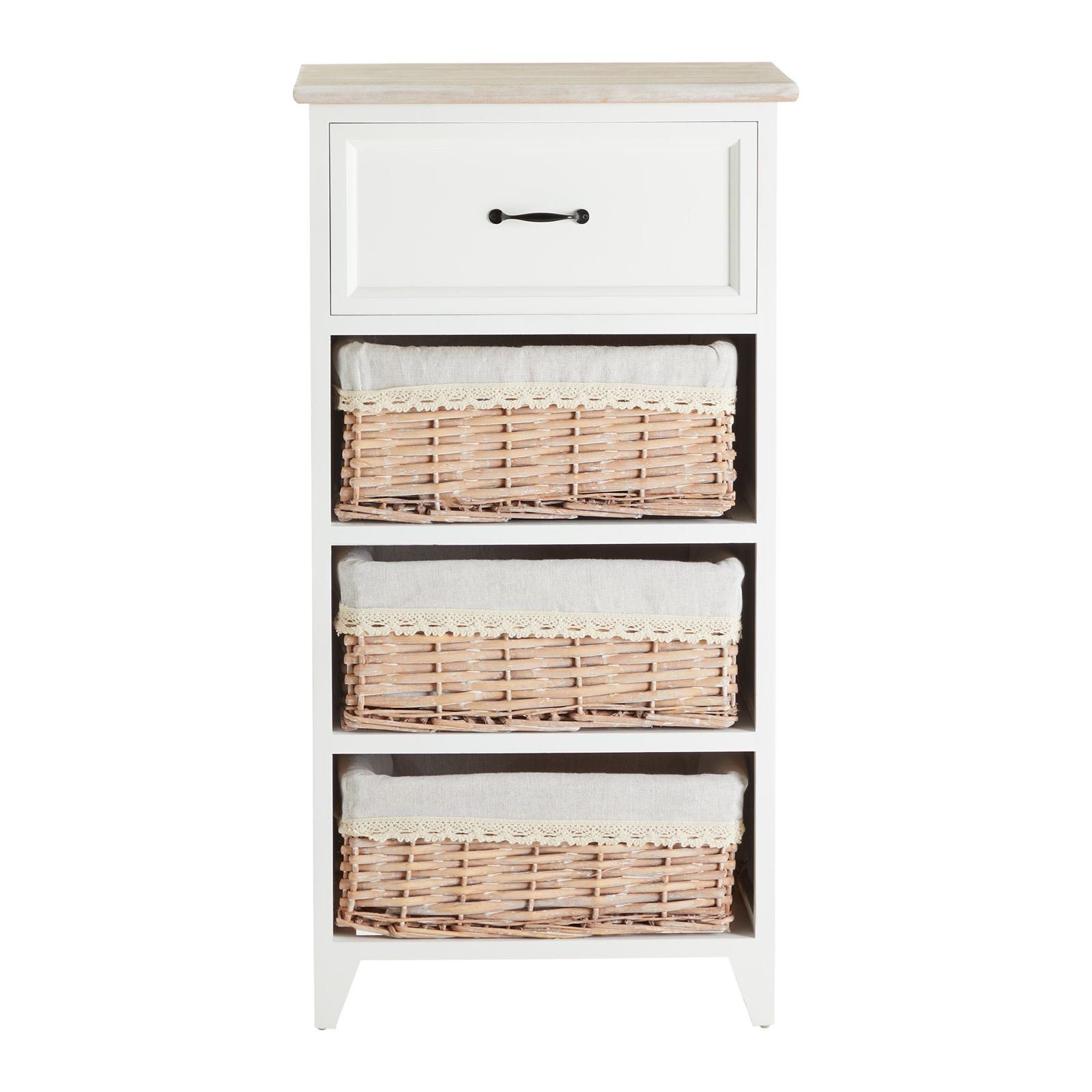 CARO-Möbel Kommode PROVENCE, Kommode PROVENCE Sideboard Schrank für Flur weiß mit 3 Körben Landhaus