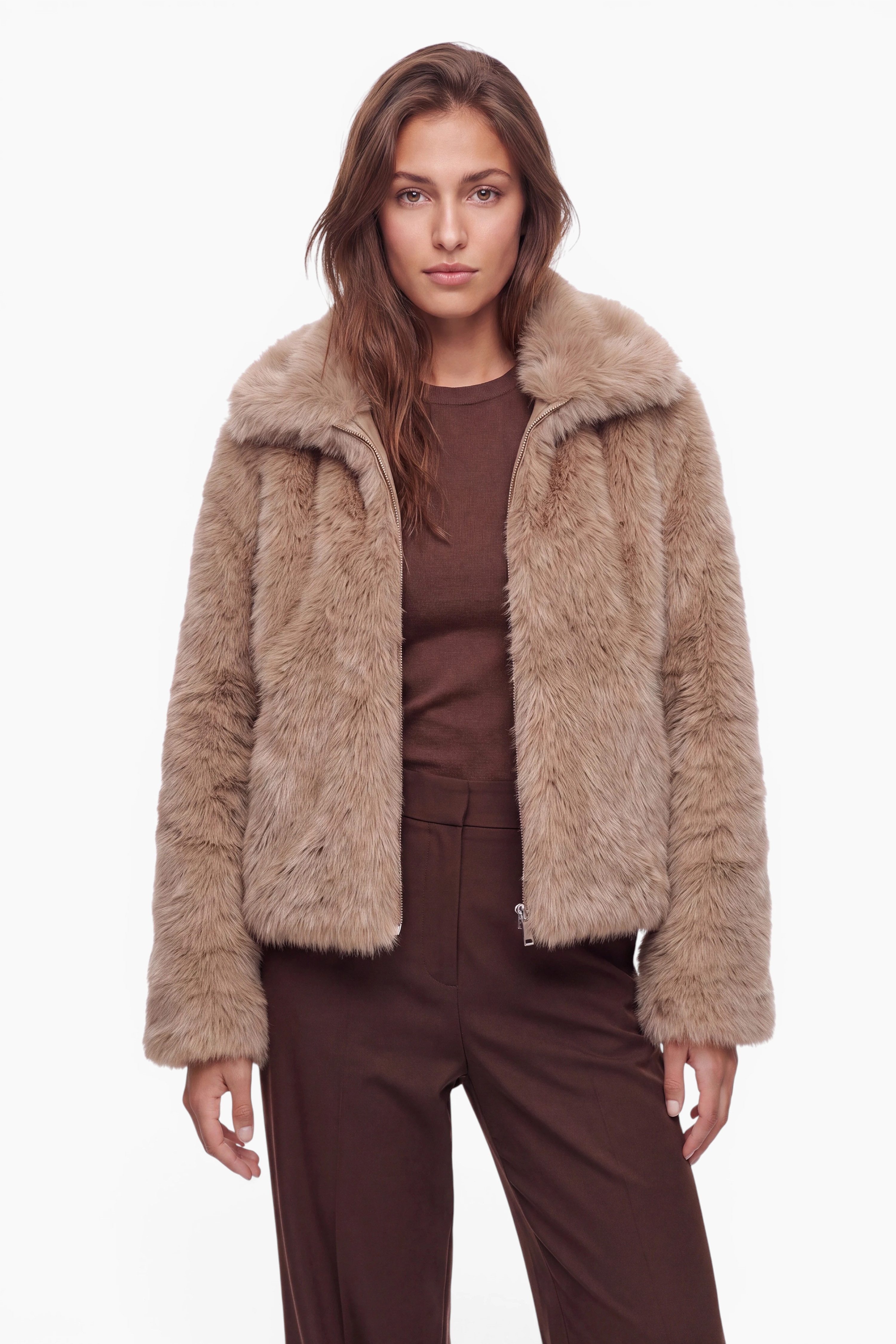 FUNK since 1776 Fellimitatjacke Flauschige Felloptik-Jacke im trendigen Langhaar-Stil mit Umlegekragen