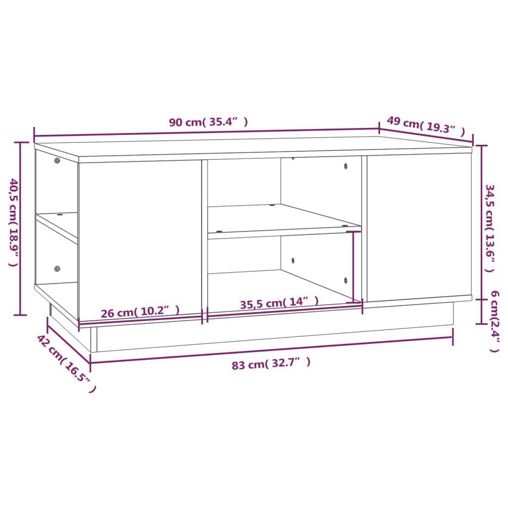 Kiefer Couchtisch (1-St) | vidaXL Couchtisch Massivholz 90x49x40,5 Schwarz Schwarz Schwarz cm