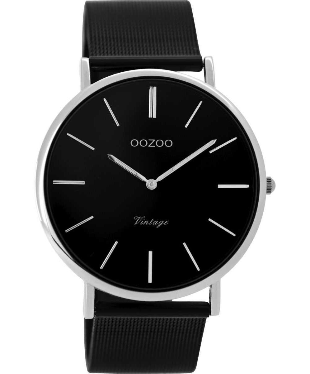 OOZOO Quarzuhr Ultra Slim Vintage Armbanduhr C8865 Schwarz Milanaiseband 40 mm
