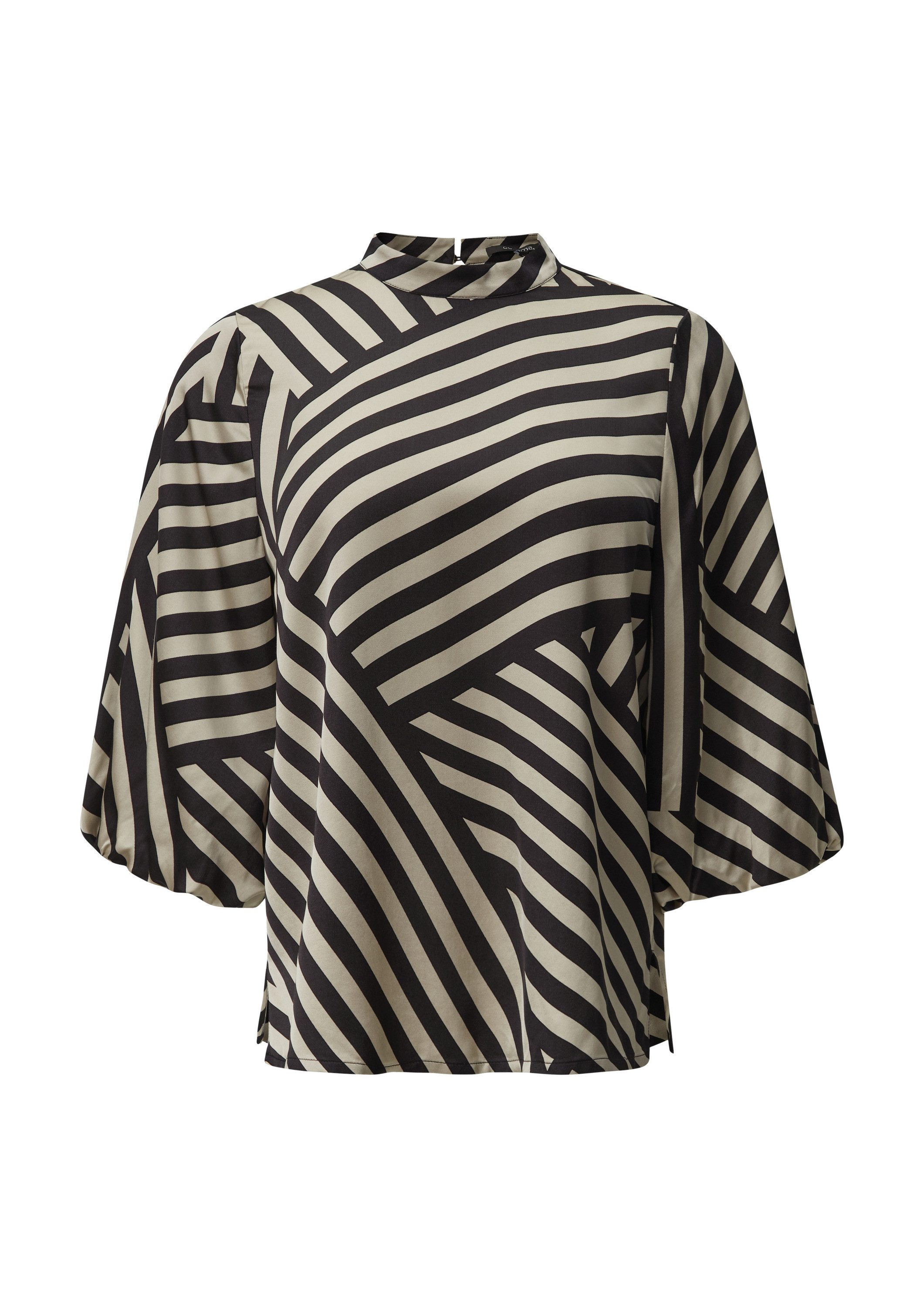 comma Kurzarmbluse Bluse Satin-Bluse mit Stehkragen