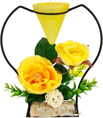 I.GE.A. Teelichthalter Rose, Metall Glaseinsatz Teelichtkerze Kunstblumen Kerzenständer Advent 3D