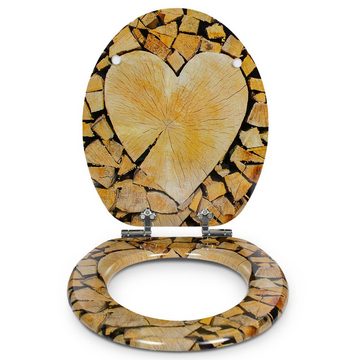 Sanfino WC-Sitz "Wood Heart" Premium Toilettendeckel mit Absenkautomatik aus Holz, mit schönem Herz-Motiv, hohem Sitzkomfort, einfache Montage