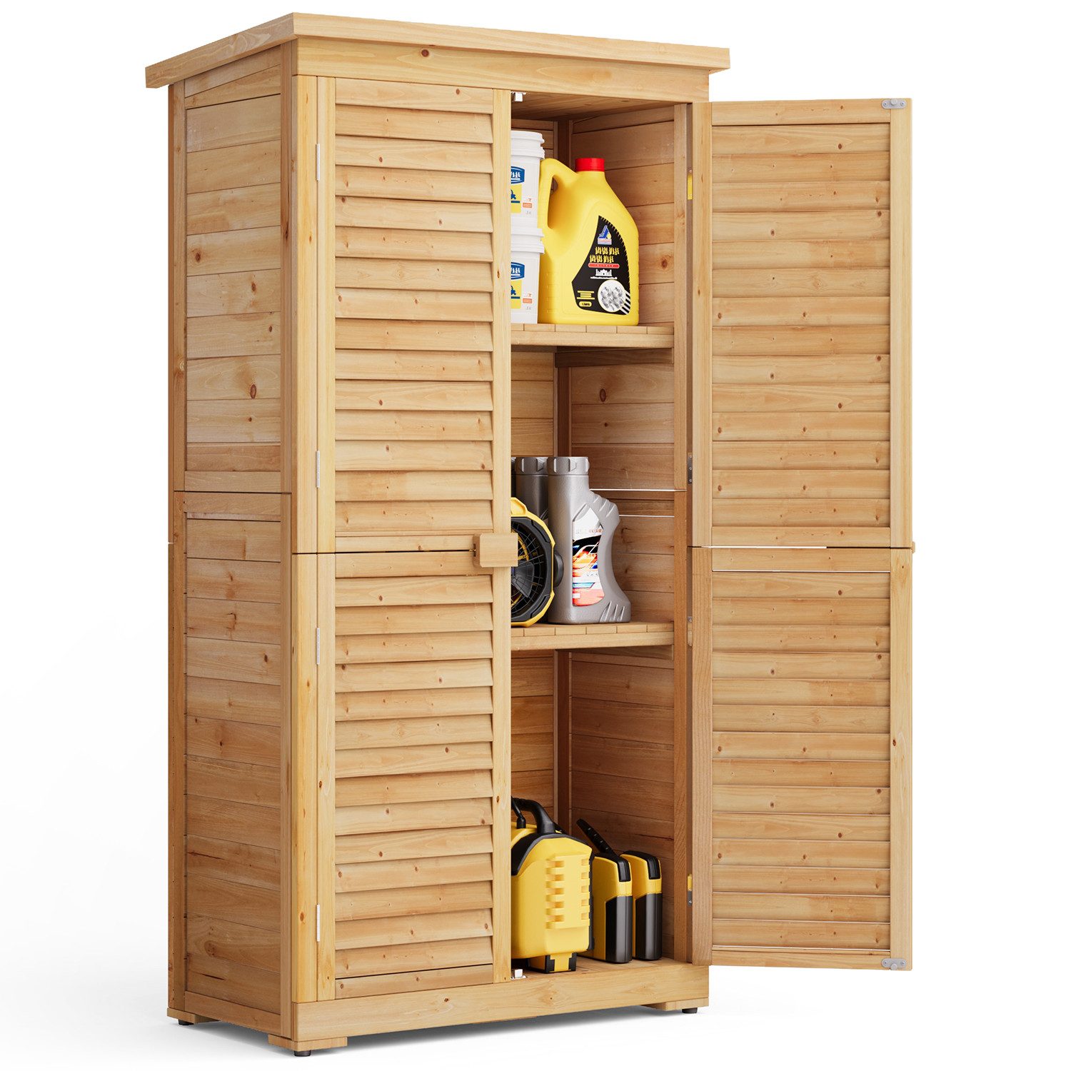 Bealife Gartenhaus Gartenschrank, Holz, wetterfest, mit 2 Regalböden, 76 x 42 x 160,5 cm