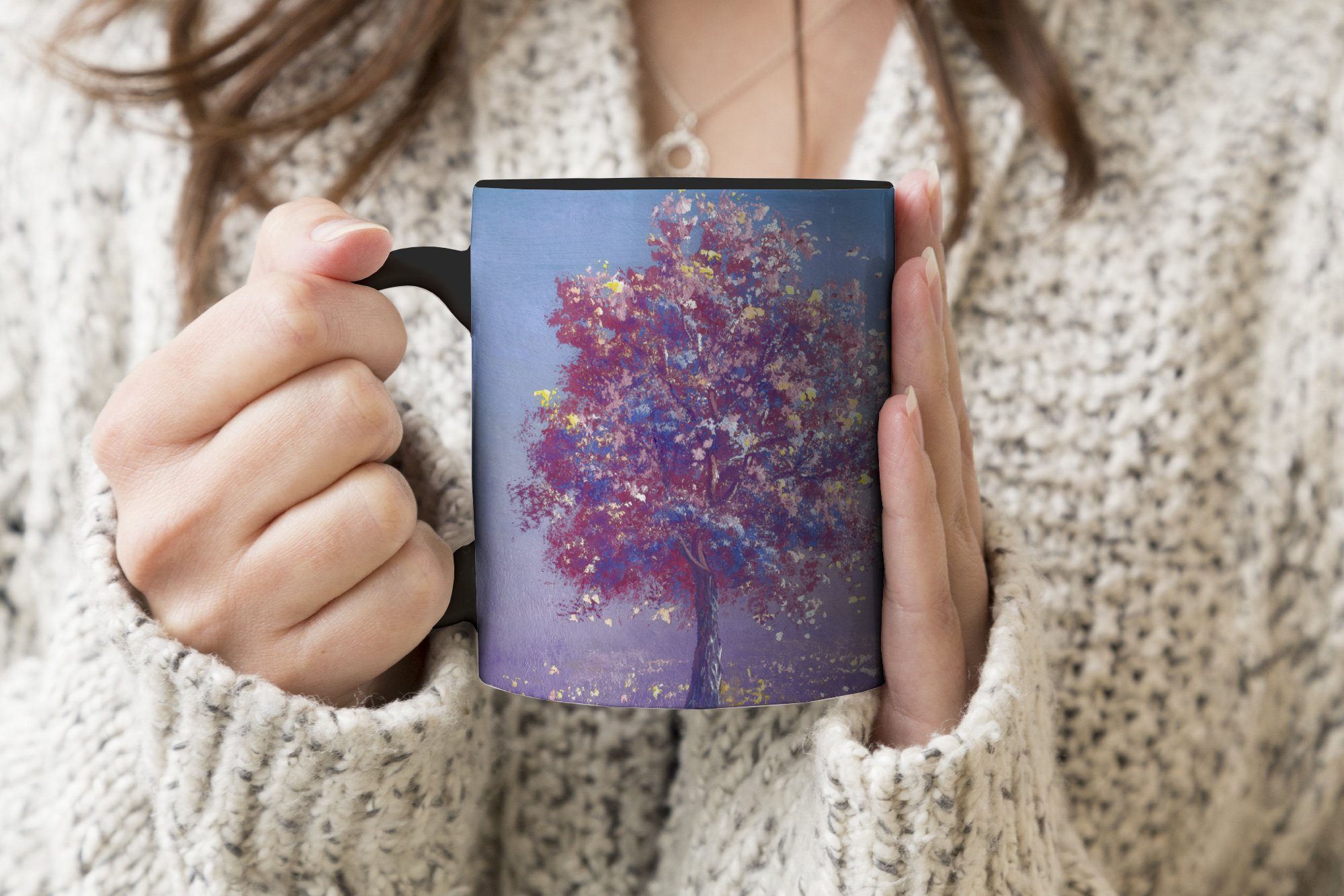 Sommer Baum Keramik, Geschenk MuchoWow Kaffeetassen, Rosa, Teetasse, Tasse Zaubertasse, Farbwechsel, - -