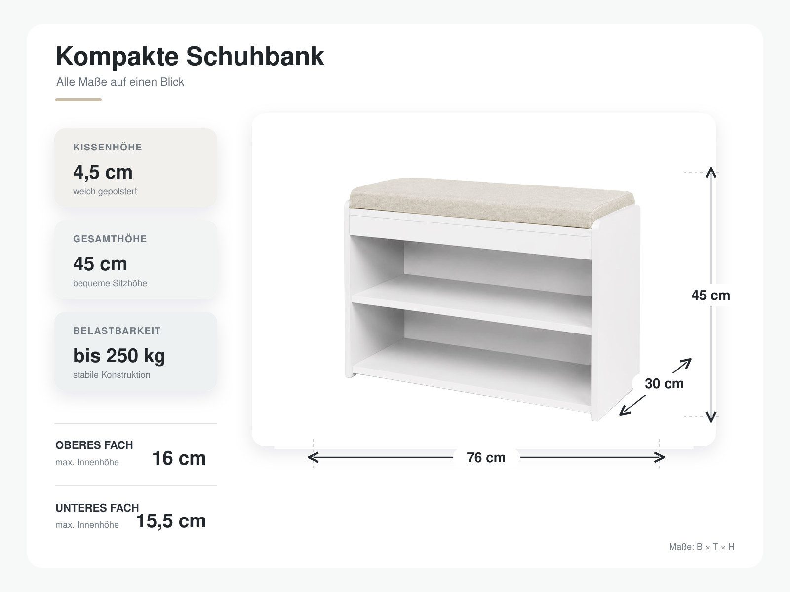 Zedelmaier Sitzbank mit Sitzbank Schuhregal mit Sitzbank 76 x 30 x 45 cm