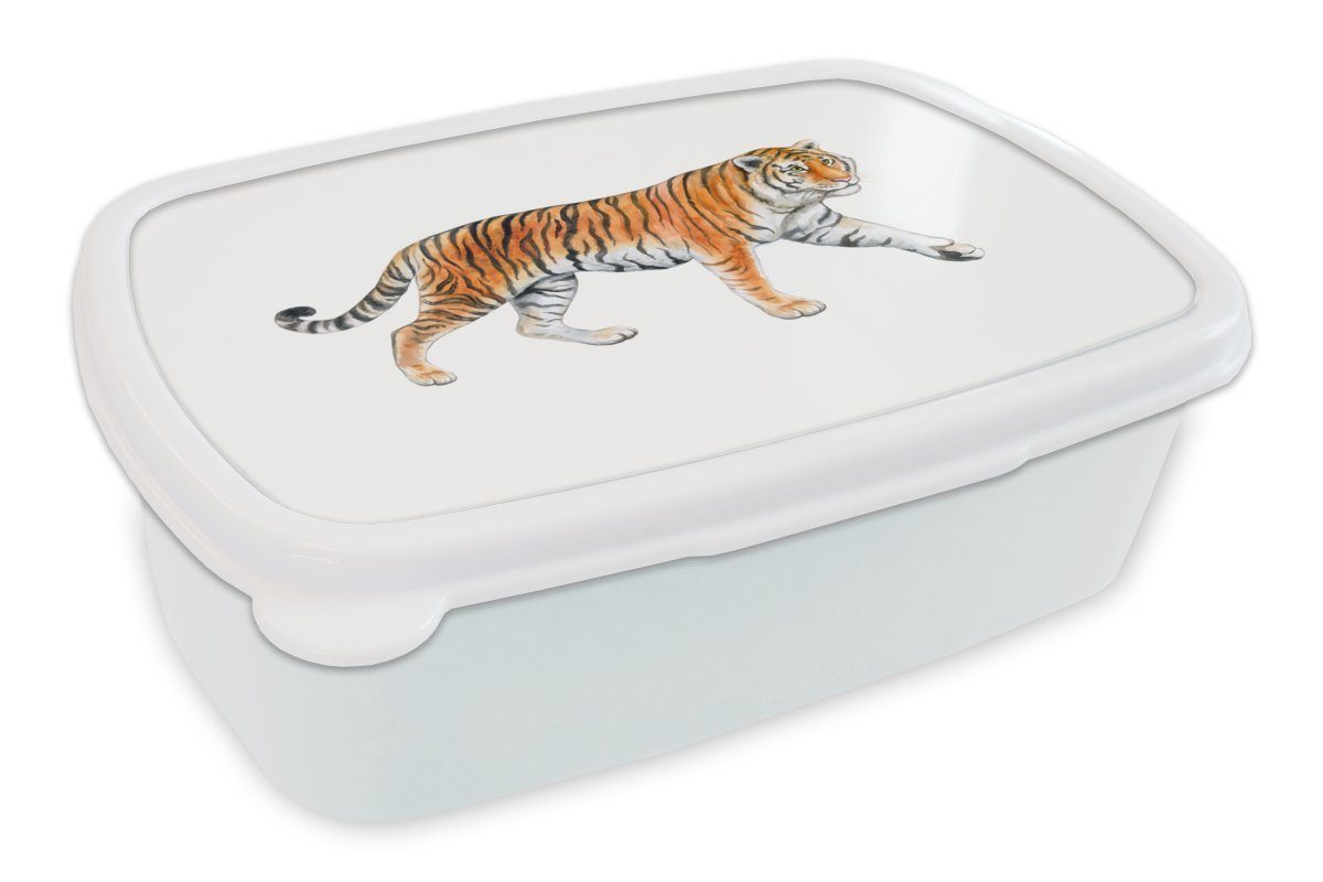 MuchoWow Lunchbox Tiger - Orange - Weiß, Kunststoff, (2-tlg), Brotbox für Kinder und Erwachsene, Brotdose, für Jungs und Mädchen