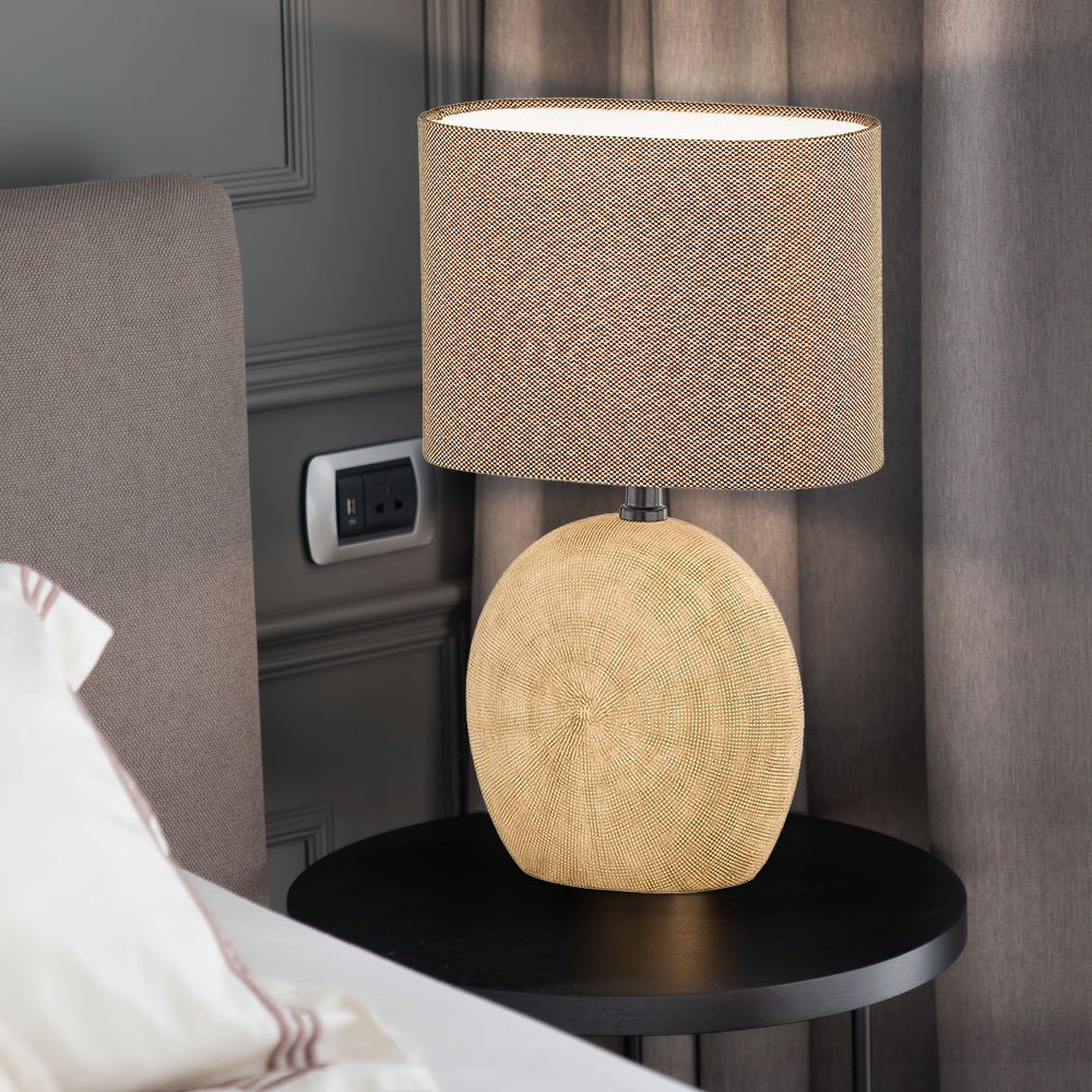 WOFI Tischleuchte, Leuchtmittel nicht inklusive, Nachttischleuchte braun  Tischlampe Wohnzimmer Keramik Tischlampe