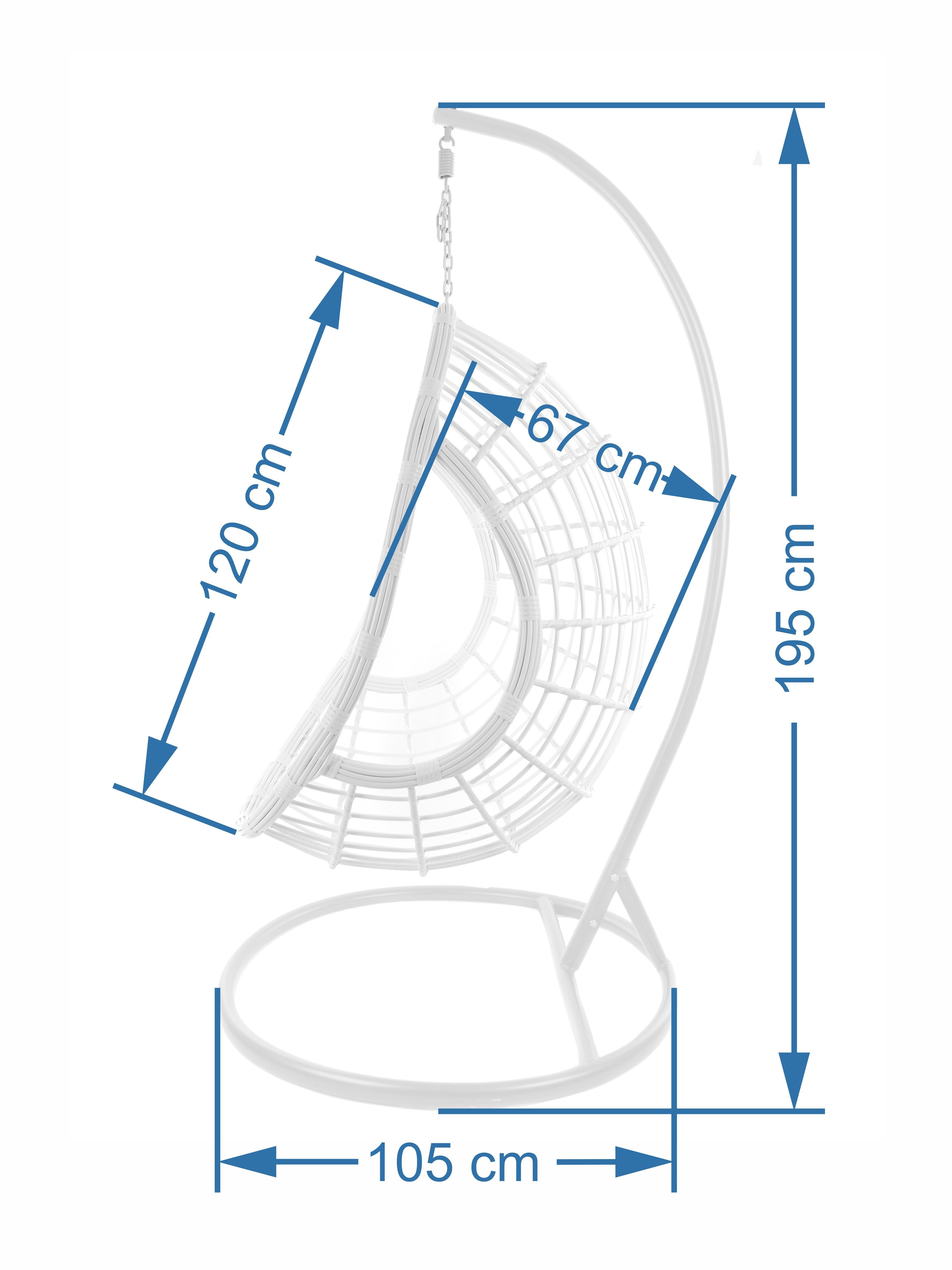 KIDEO Hängesessel Hängesessel moderne grau, inklusive tropical grau, garden) PALMANOVA Loungemöbel, blattmuster (5101 Hängestuhl in und Kissen Gestell