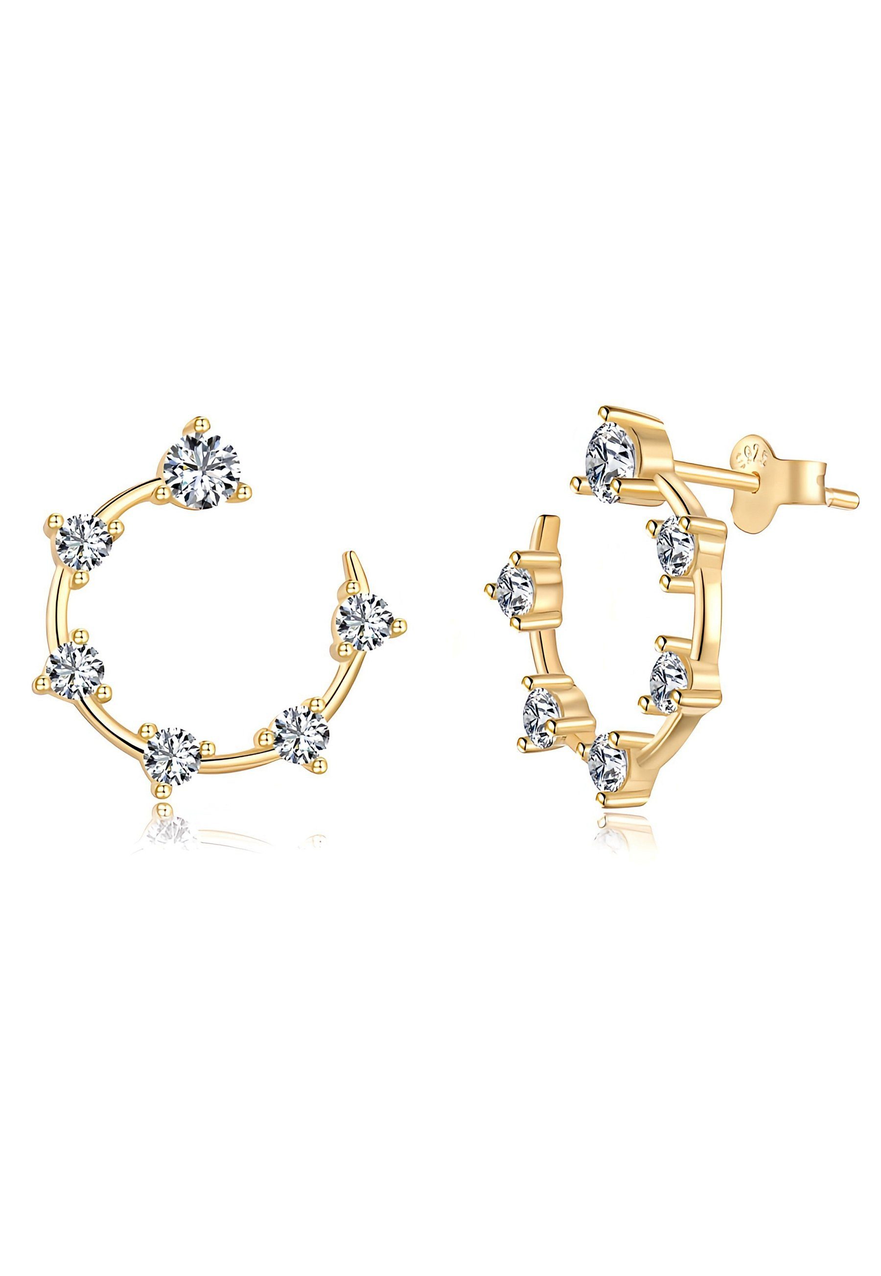 BRELLATO Paar Creolen Damen Серьги Ohrstecker Runde Kreise mit Kristallen (Geschenk-Idee, Weihnachtsgeschenk Damen-Schmuck, 2-tlg., Geschenk Frau Freundin Muttertag Valentinstag Jahrestag Geburtstag), Zirkonia Kristalle Ohrschmuck Sterling Silber 925 18K Rhodiniert