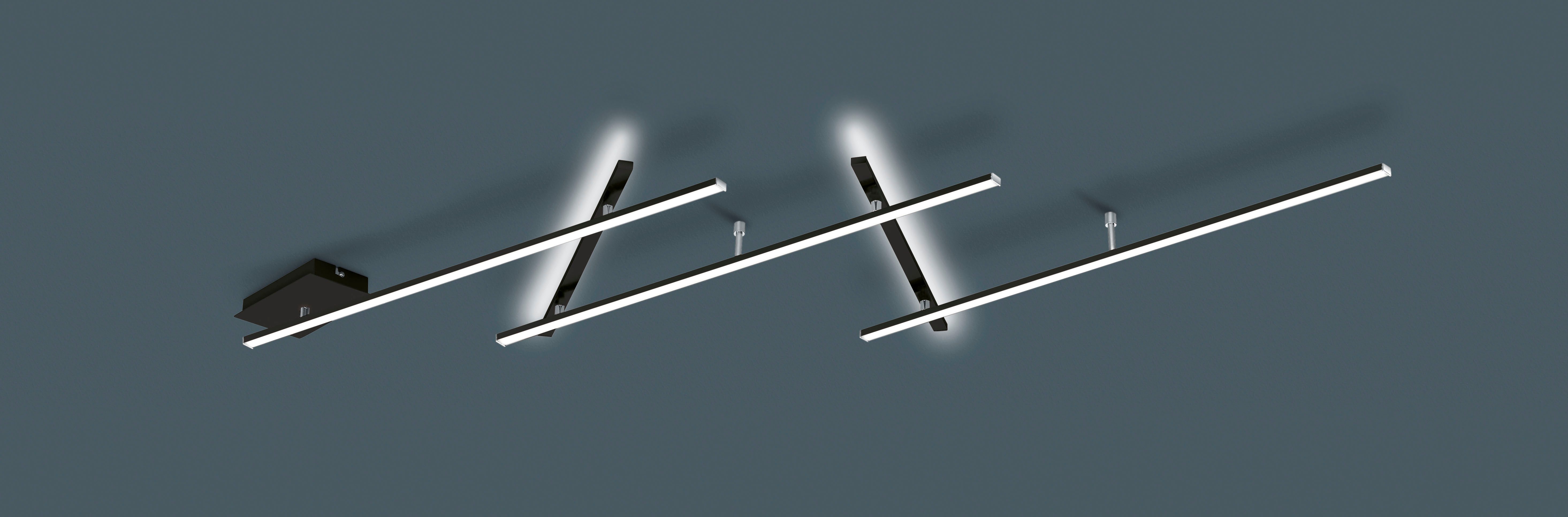 TRIO Leuchten LED Deckenleuchte INDIRA, dimmbare Deckenlampe mit 25W warmweißer LED 3000K, 3000 Lumen, Dimmfunktion, LED fest integriert, Warmweiß, Switch Dimmer, max. Breite 245cm LED Arme schwenkbar, indirektes Licht