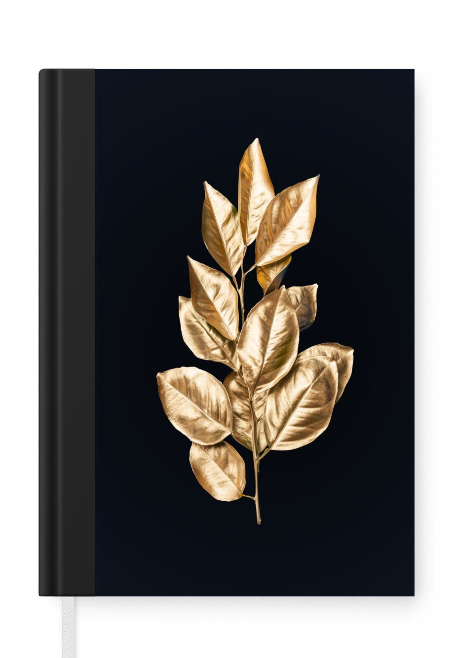 MuchoWow Notizbuch Pflanze - Blätter - Gold - Schwarz - Luxus, Journal, Merkzettel, Tagebuch, Notizheft, A5, 98 Seiten, Haushaltsbuch