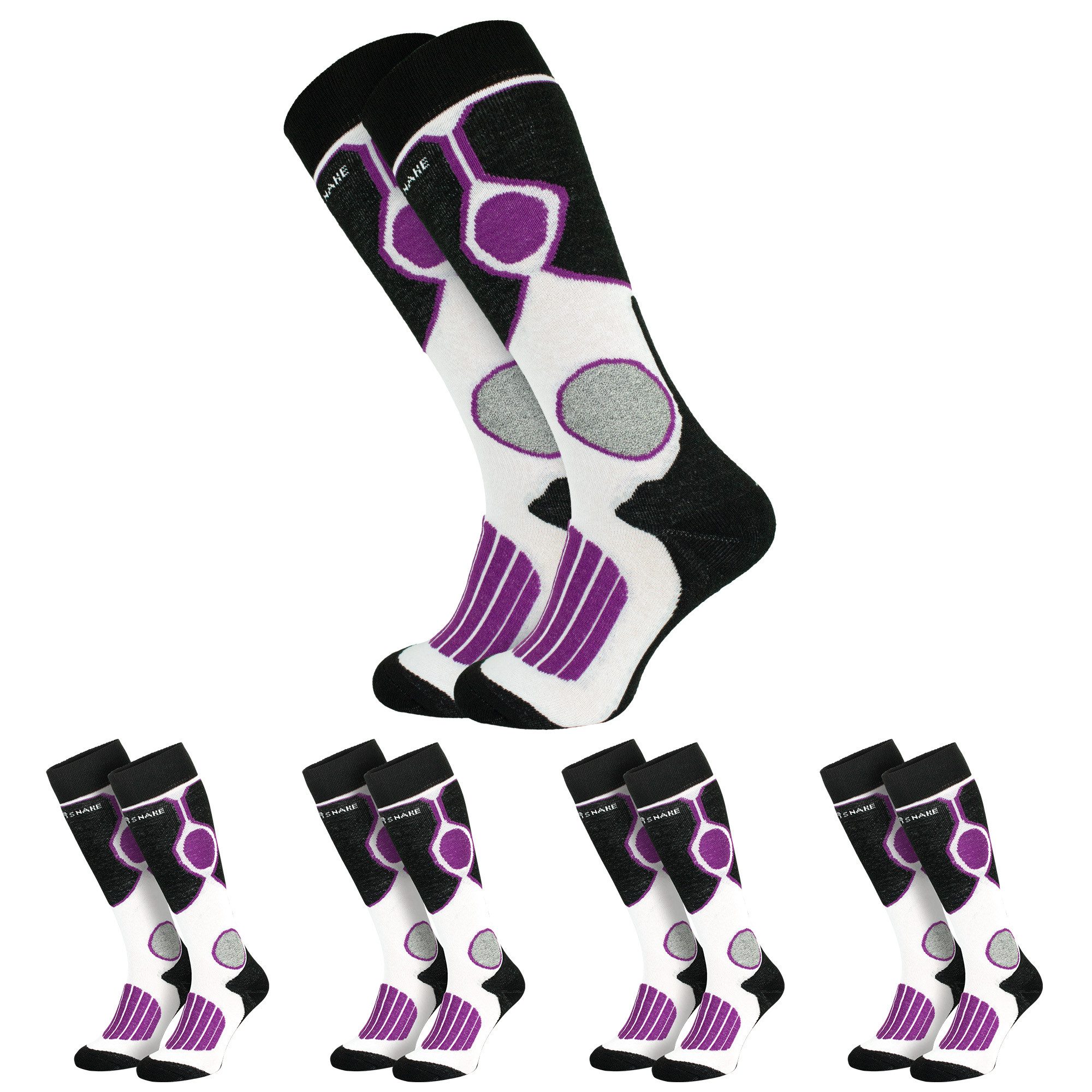 Black Snake Skisocken Gepolsterte Thermosocken mit Klimasohle und Wollanteil (Skisocken-Set, 4-Paar, ideal für Ski, Snowboard & Wintersport) mit Funktionszonen und Komfortbund