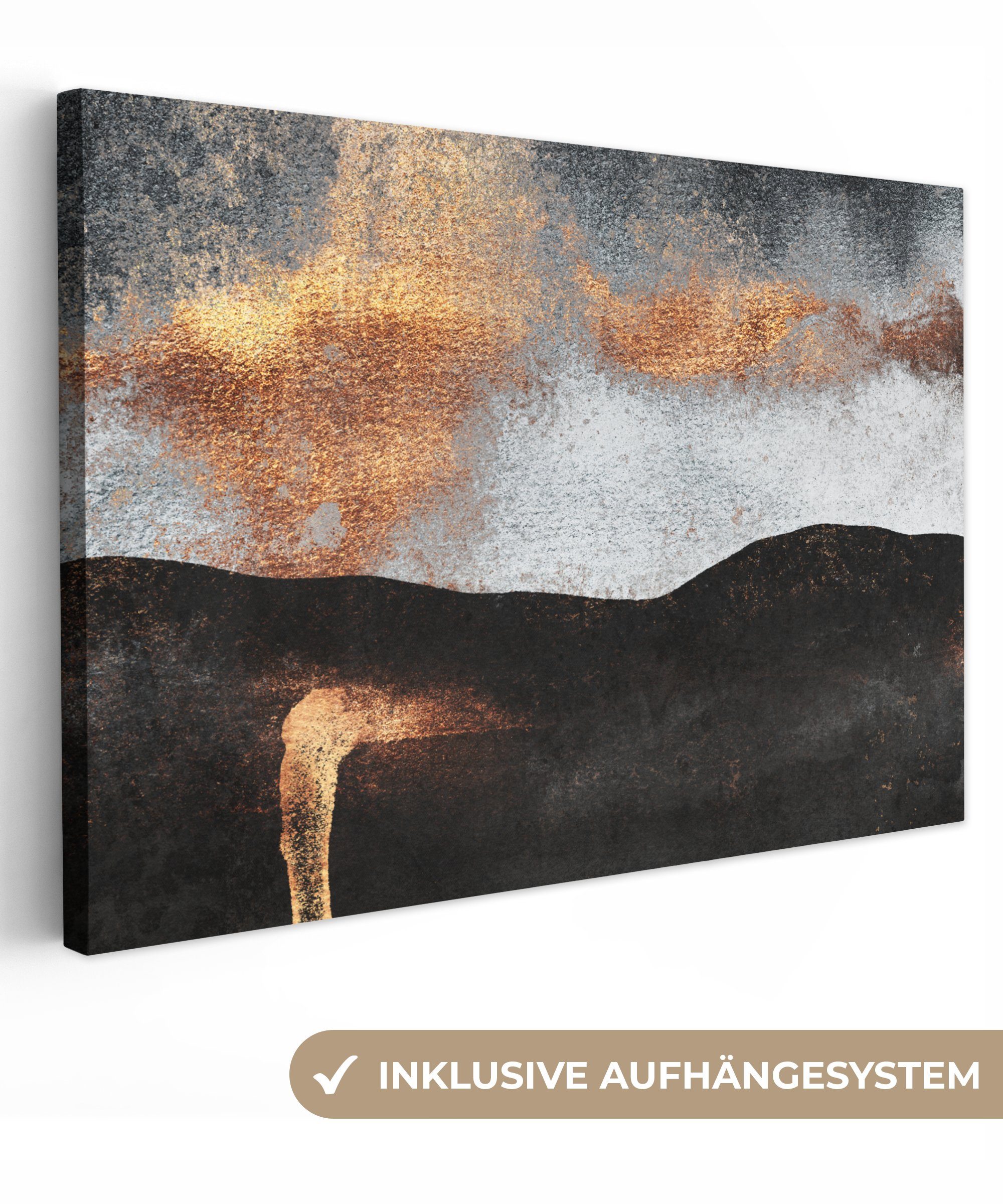 OneMillionCanvasses® Leinwandbild Abstrakt - Gold - Chic - Schwarz - Grau, (1 St), Wandbild für alle Wohnbereiche, Gemälde, XXL, großes, 120x80 cm | Leinwandbilder