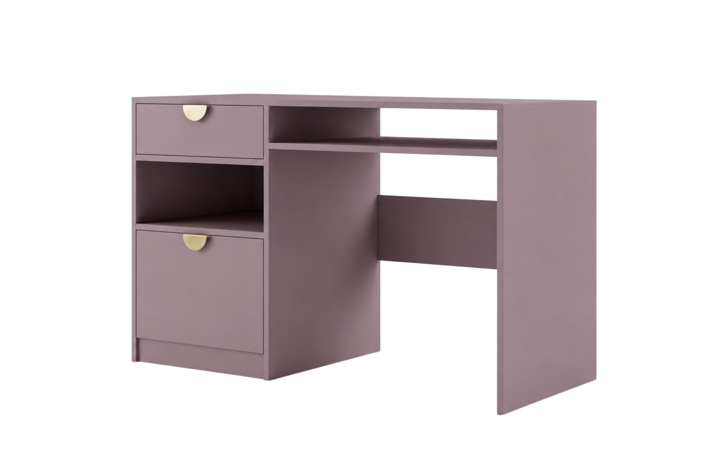 Deine Möbel 24 Schreibtisch MORTY mit Schublade, Schrankfach und Ablagefach, 125 cm breit (Set, 1-St., MORTY-Kollektion, ideal für Kinder & Jugendliche), in Pflaume (lila) oder Kaschmir