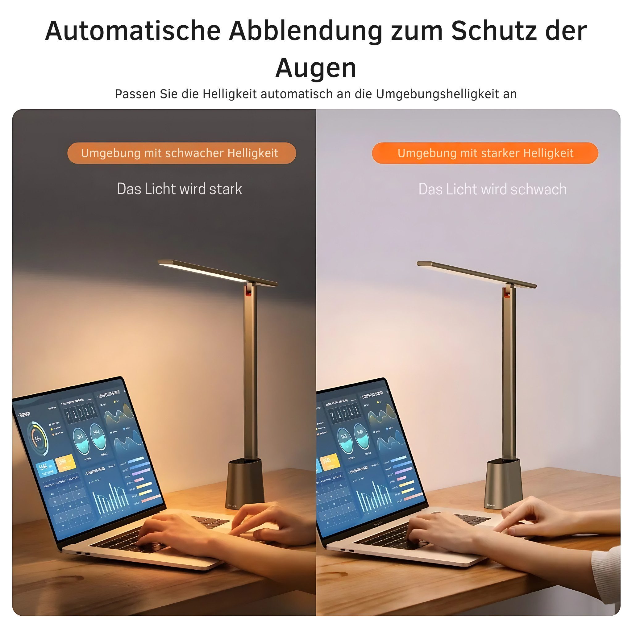 Baseus LED Schreibtischlampe LED Tischlampe, LED fest integriert, Tageslichtweiß, Warmweiß, Kaltweiß, SmartEye-Technologie, stufenlos dimmbar, Lichtfarbe einstellbar, etc.