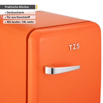TZS FIRST AUSTRIA Table Top Kühlschrank FA-5172-3-OR, Mini Kühlschrank 40L, Minibar E lautlos, LED-Beleuchtung, Retro