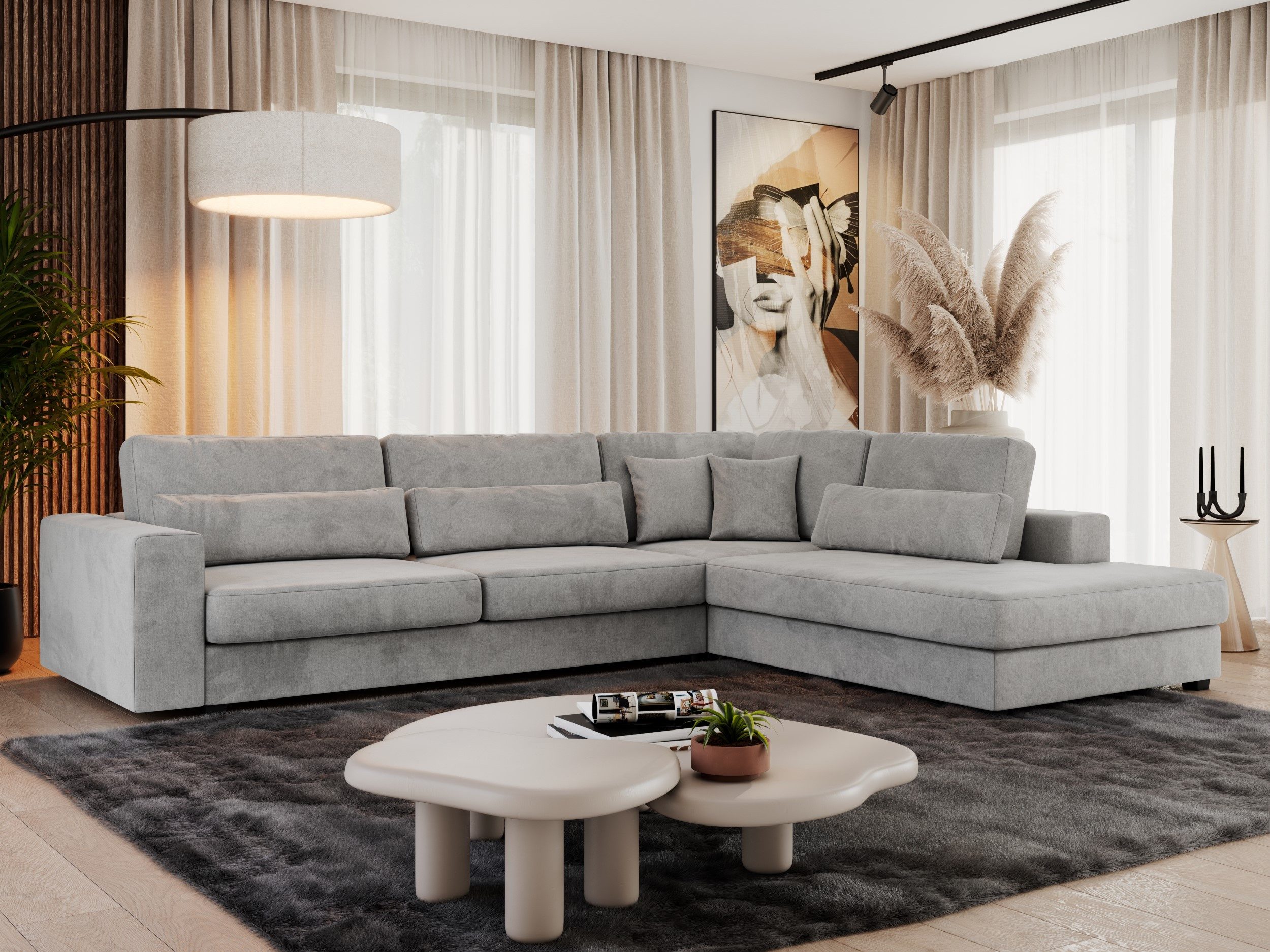 MKS MÖBEL Ecksofa SAVONA, Set, Ecksofa L-form, für Wohnzimmer, lose Kissen, Couch, schwarze Beine
